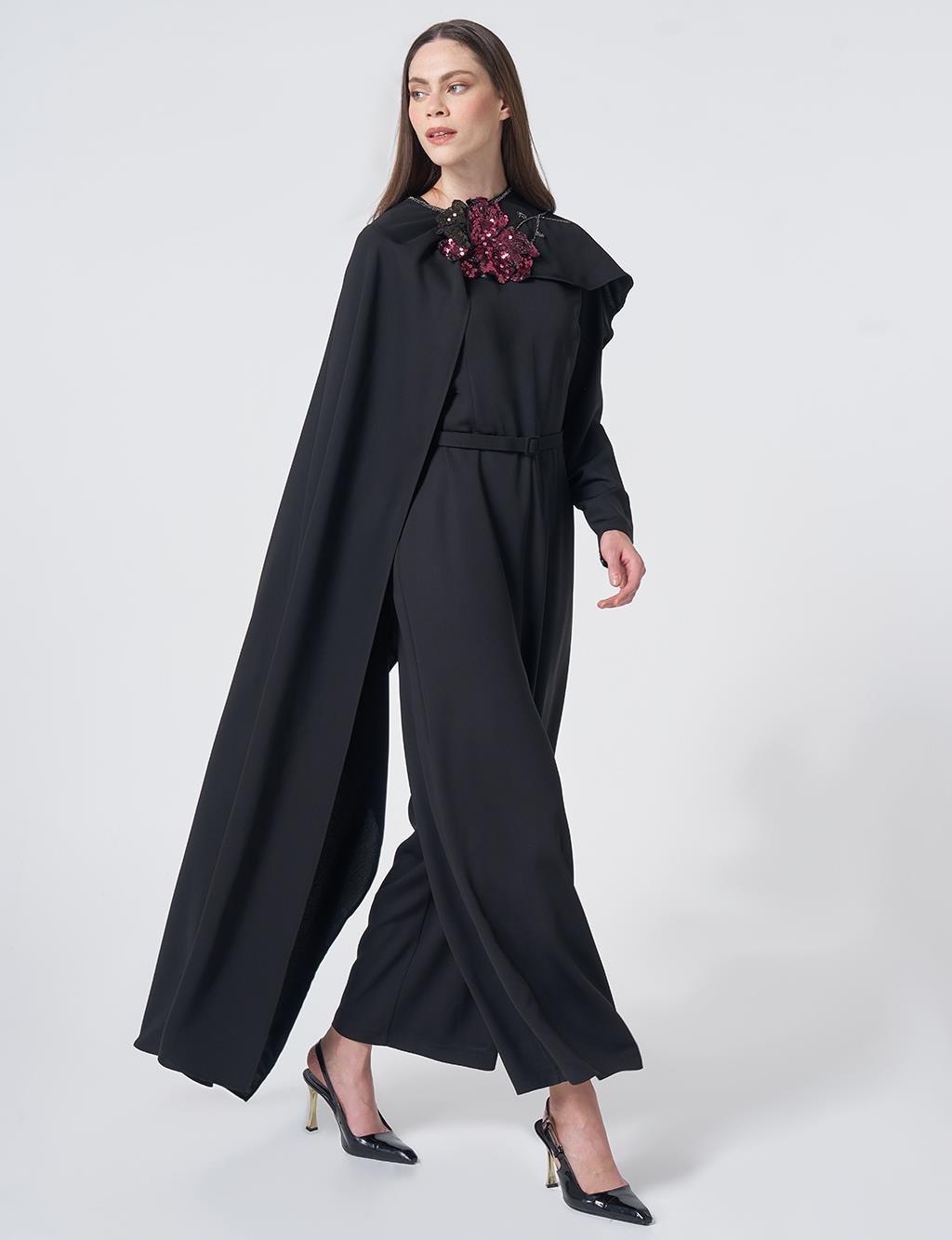Elegant Embroidered Jumpsuit – Black