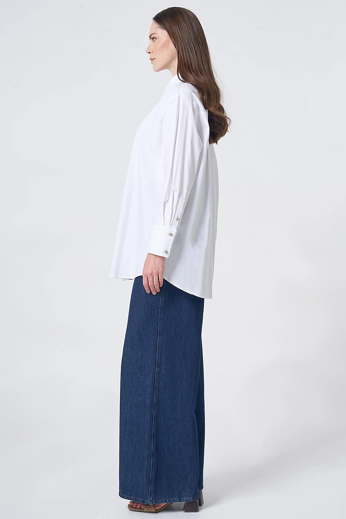 Embroidered Appliqué Cotton Tunic with Wide Cuffs – Optic White