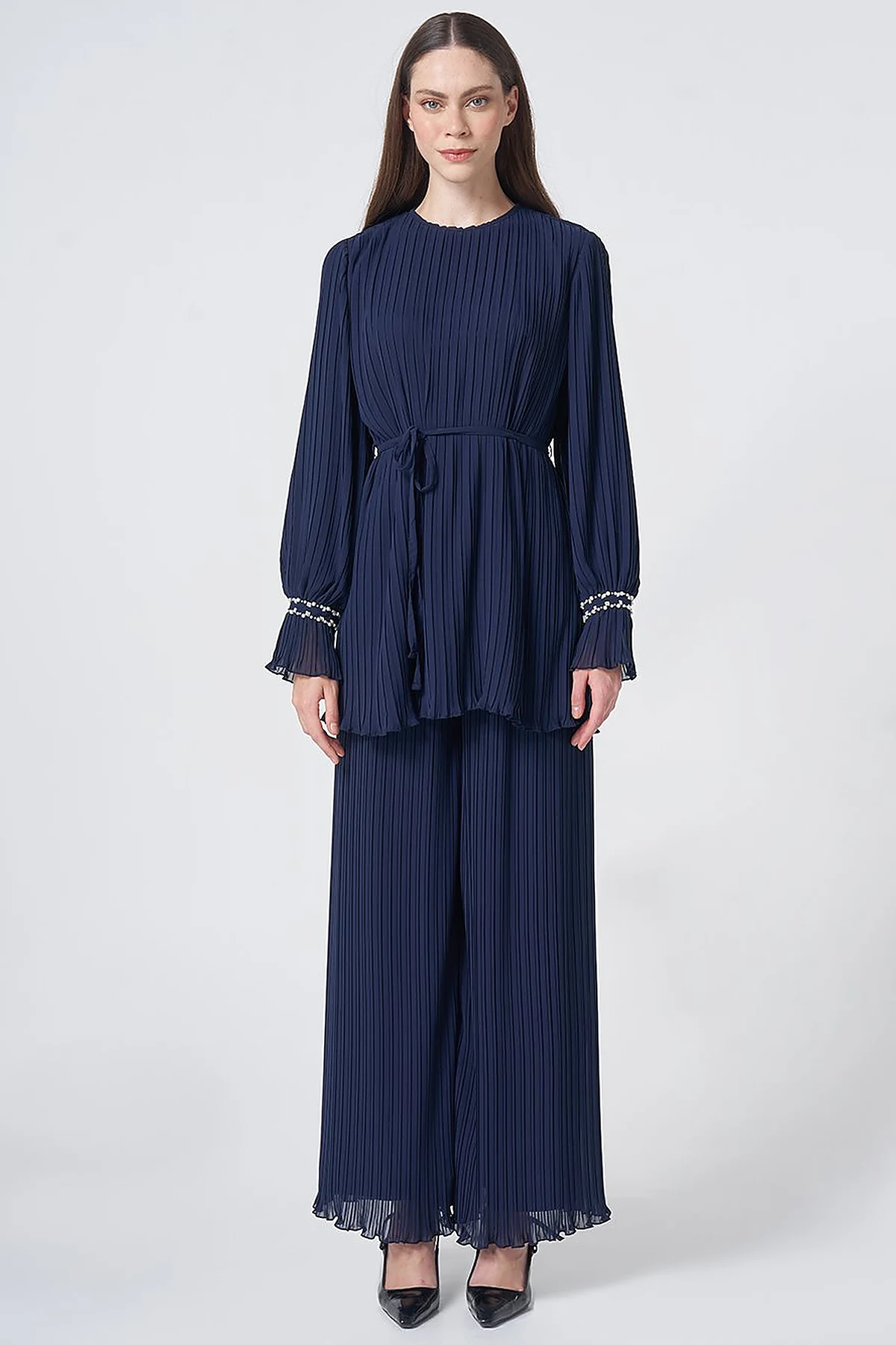 Pleated Two-Piece Set – Dark Navy