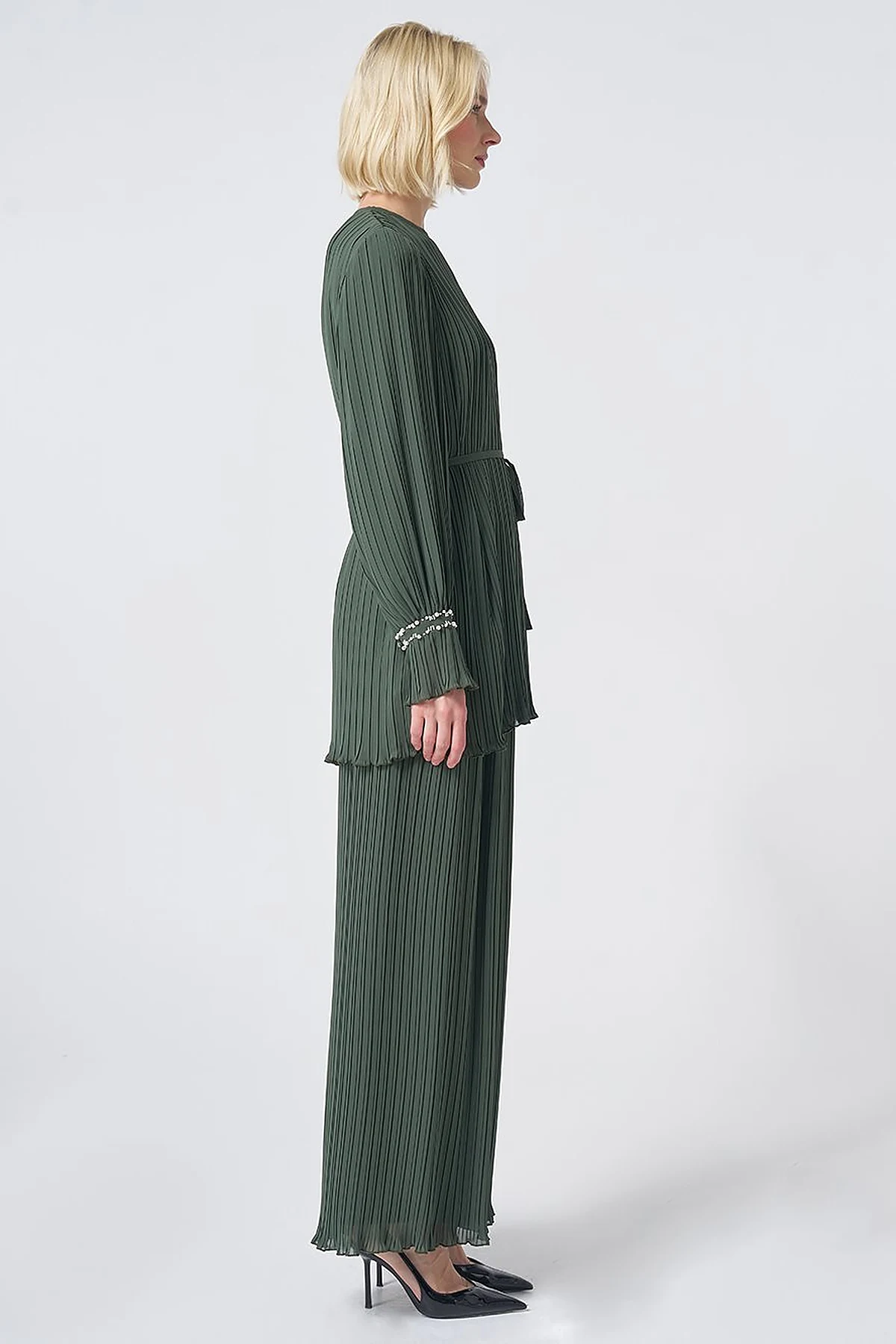Pleated Two-Piece Set – Khaki