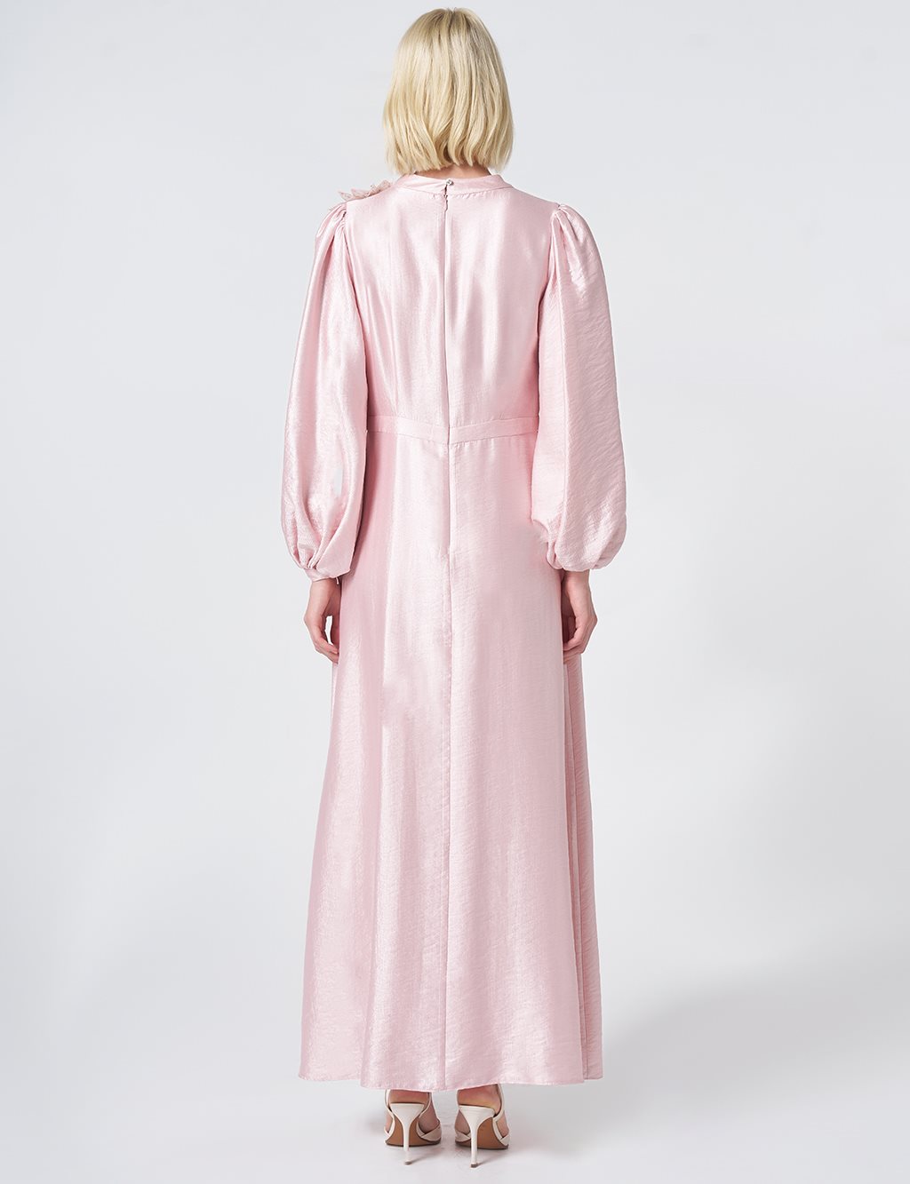 Embroidered Detail Satin Dress Powder Pink