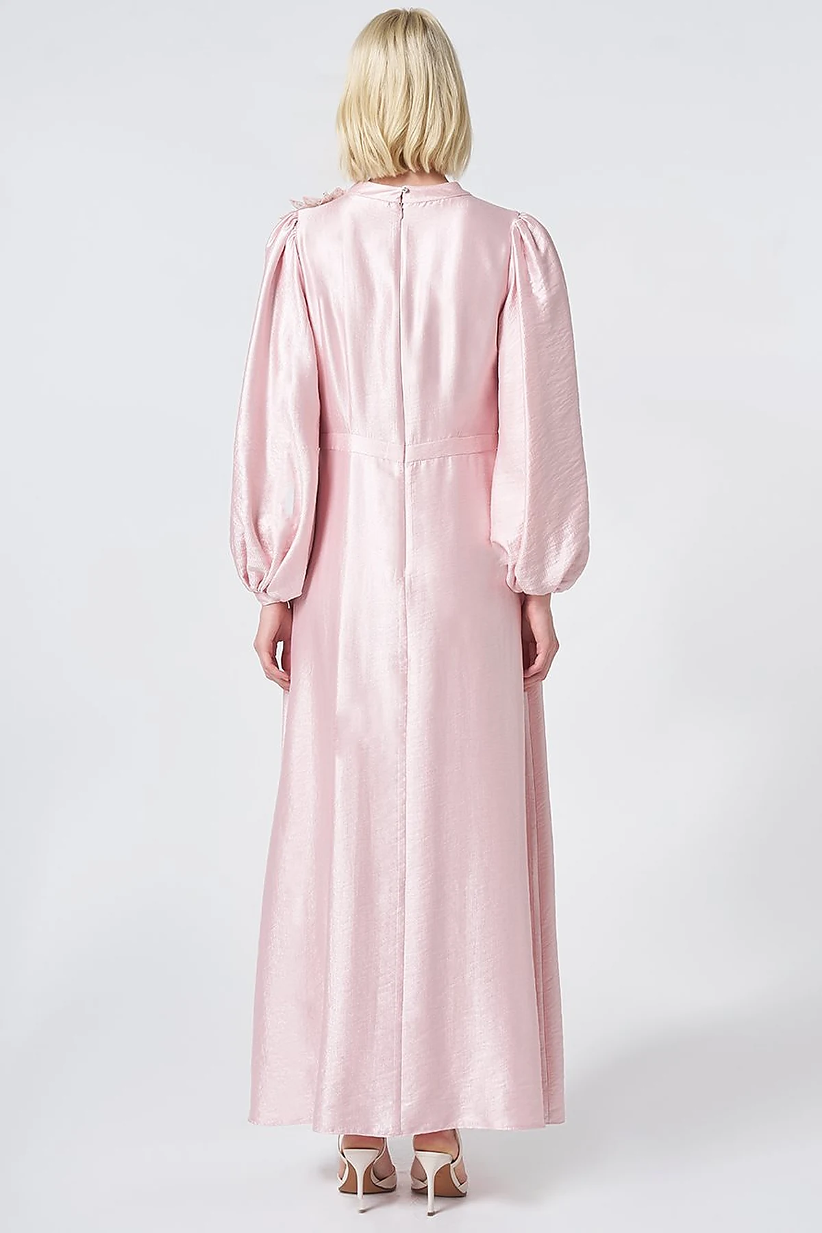 Embroidered Detail Satin Dress Powder Pink