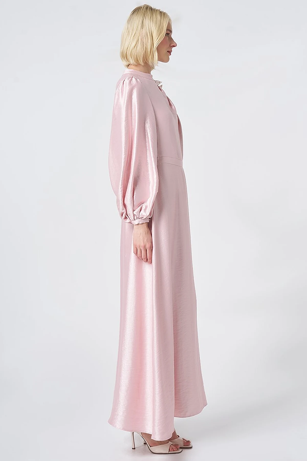 Embroidered Detail Satin Dress Powder Pink