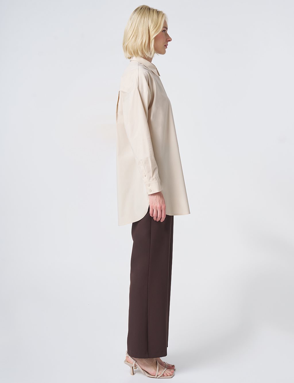 Concealed Placket Cotton Tunic Cream