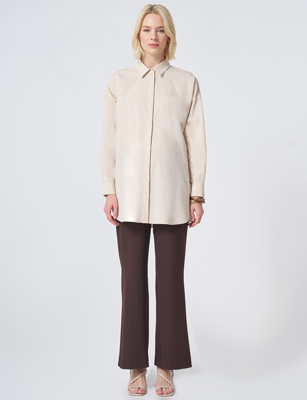 Concealed Placket Cotton Tunic Cream