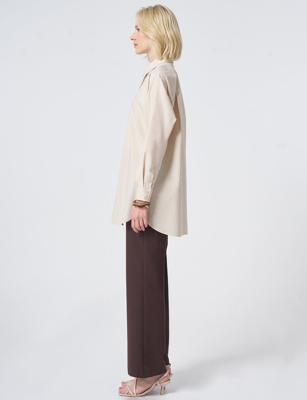 Concealed Placket Cotton Tunic Cream