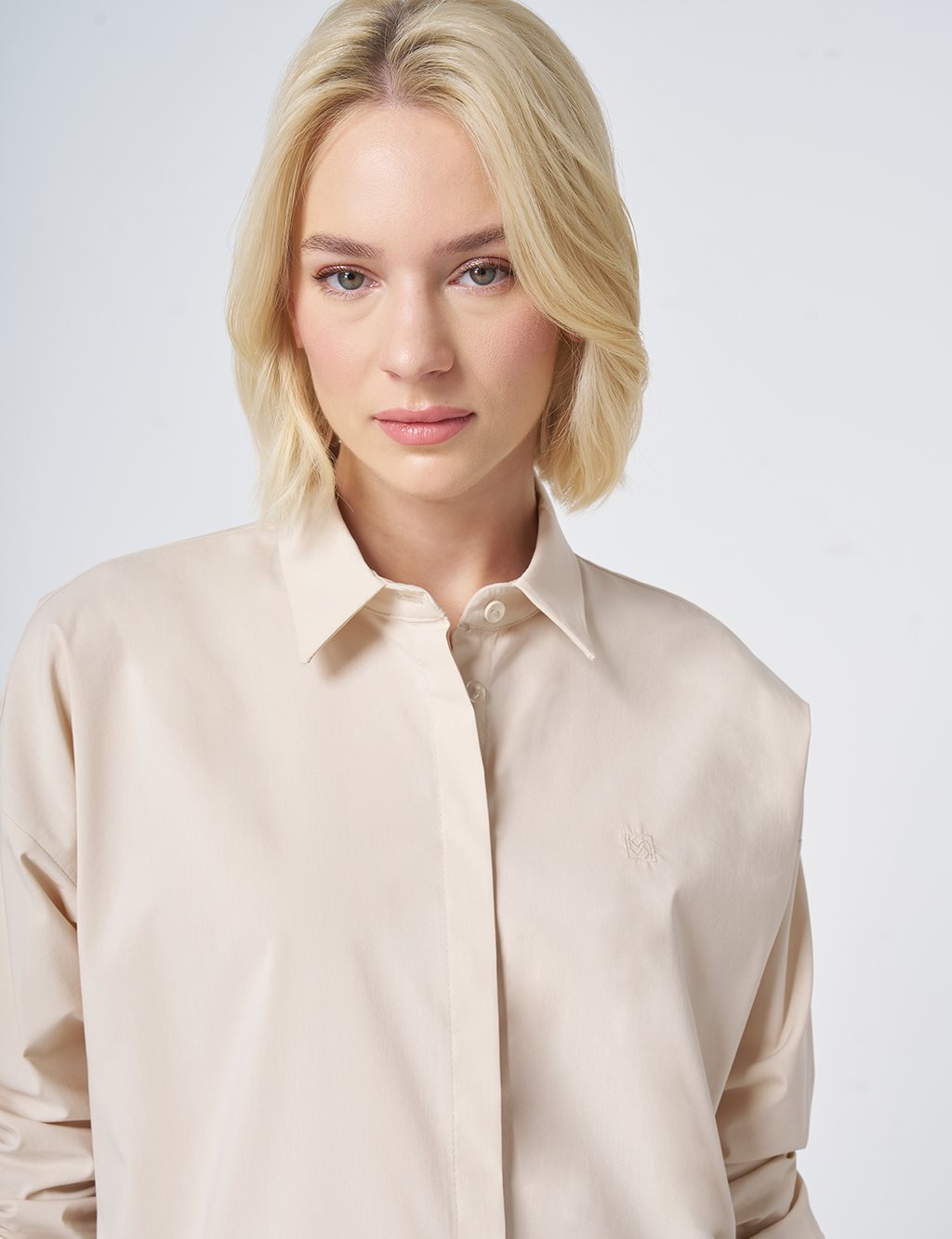 Concealed Placket Cotton Tunic Cream