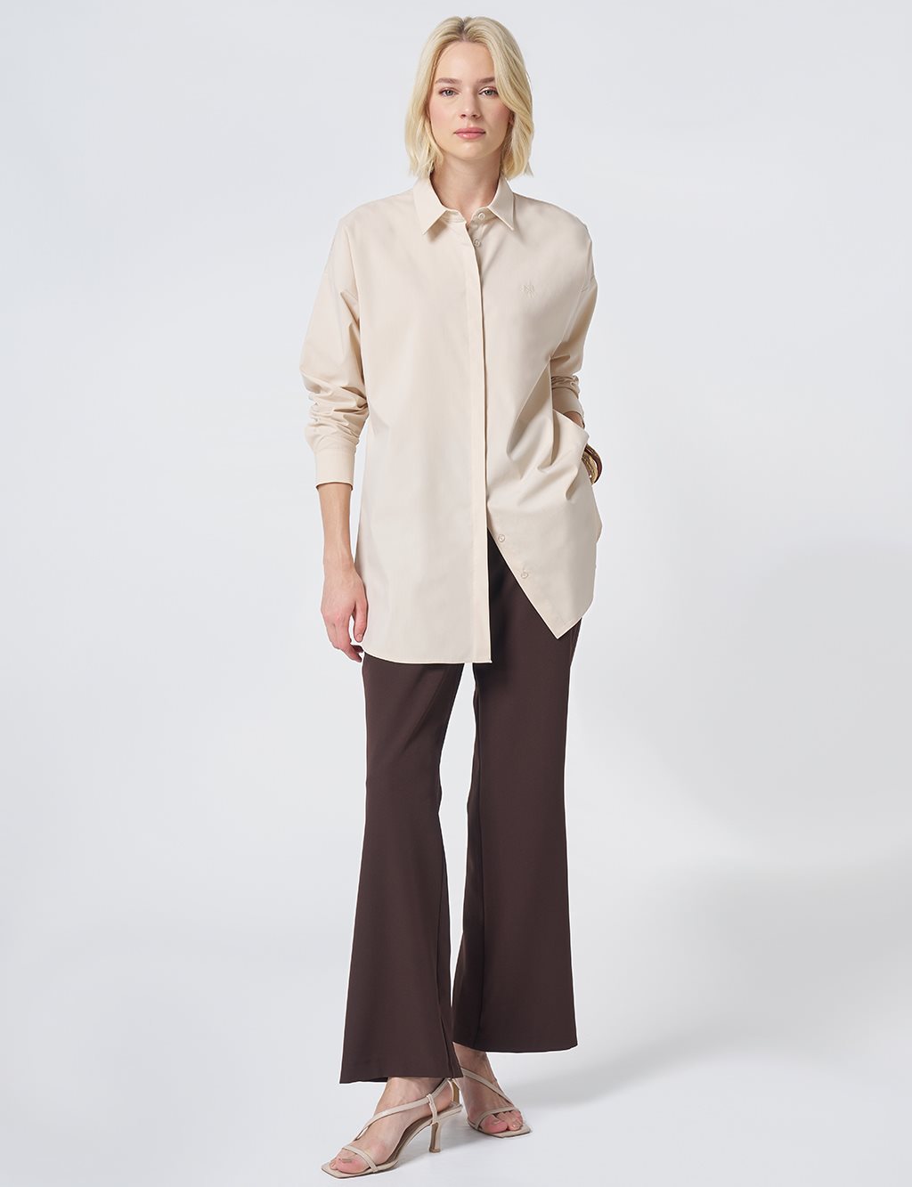 Concealed Placket Cotton Tunic Cream