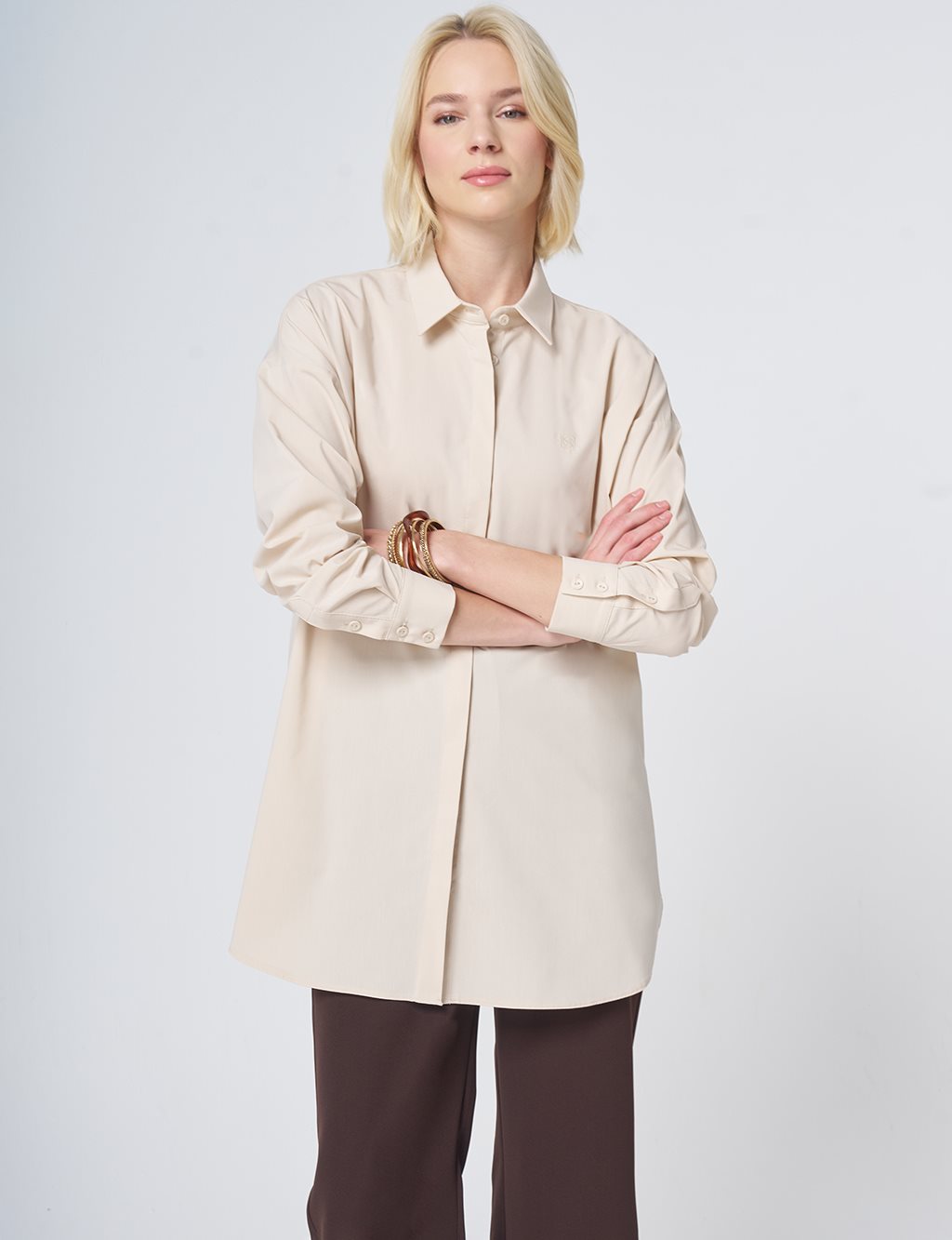 Concealed Placket Cotton Tunic Cream