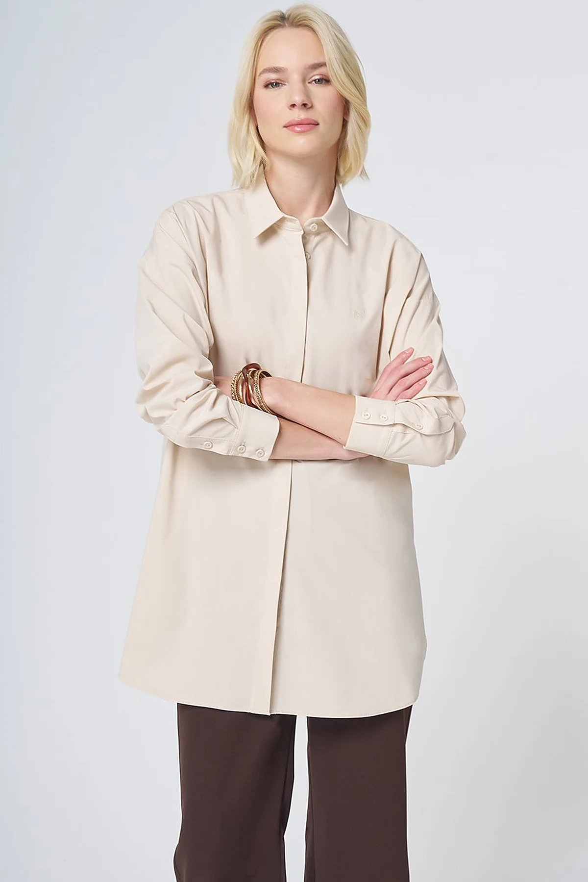 Concealed Placket Cotton Tunic Cream