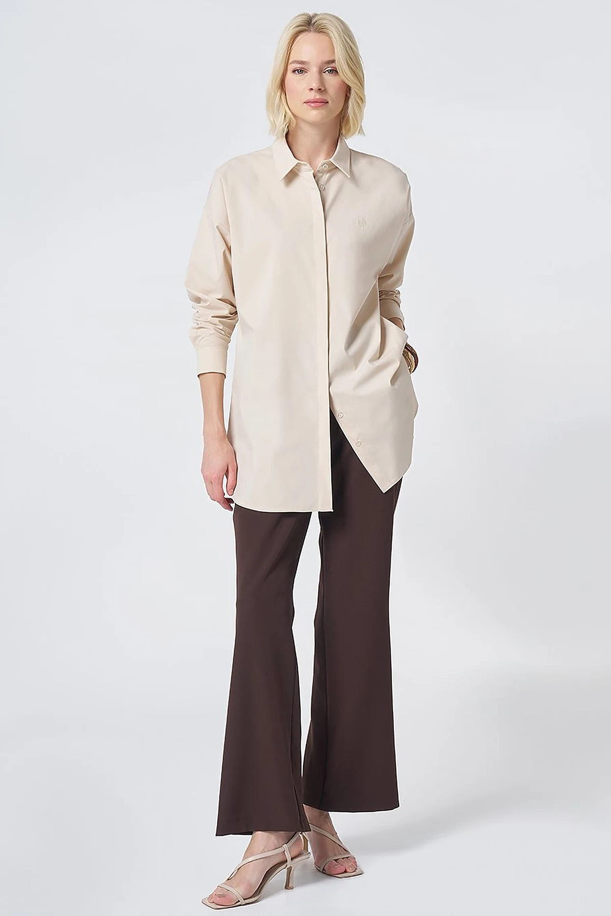 Concealed Placket Cotton Tunic Cream