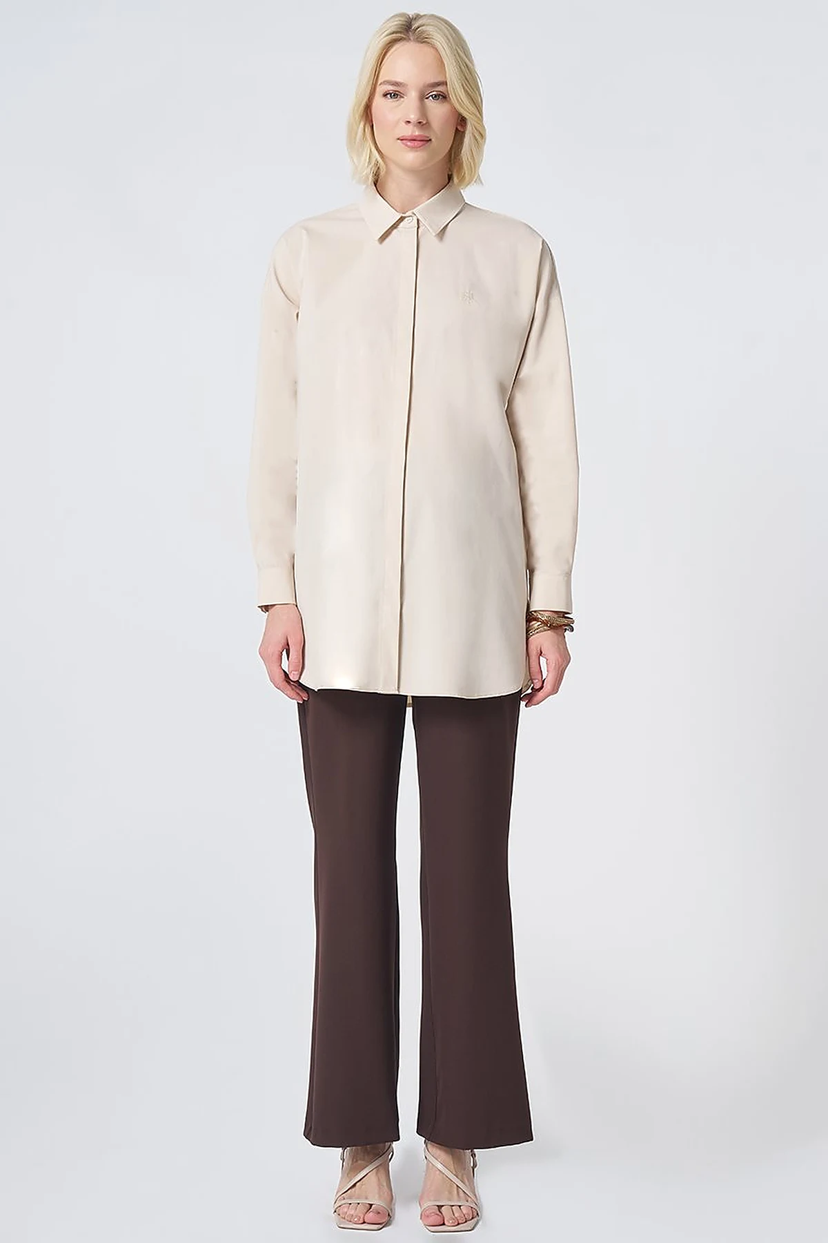 Concealed Placket Cotton Tunic Cream