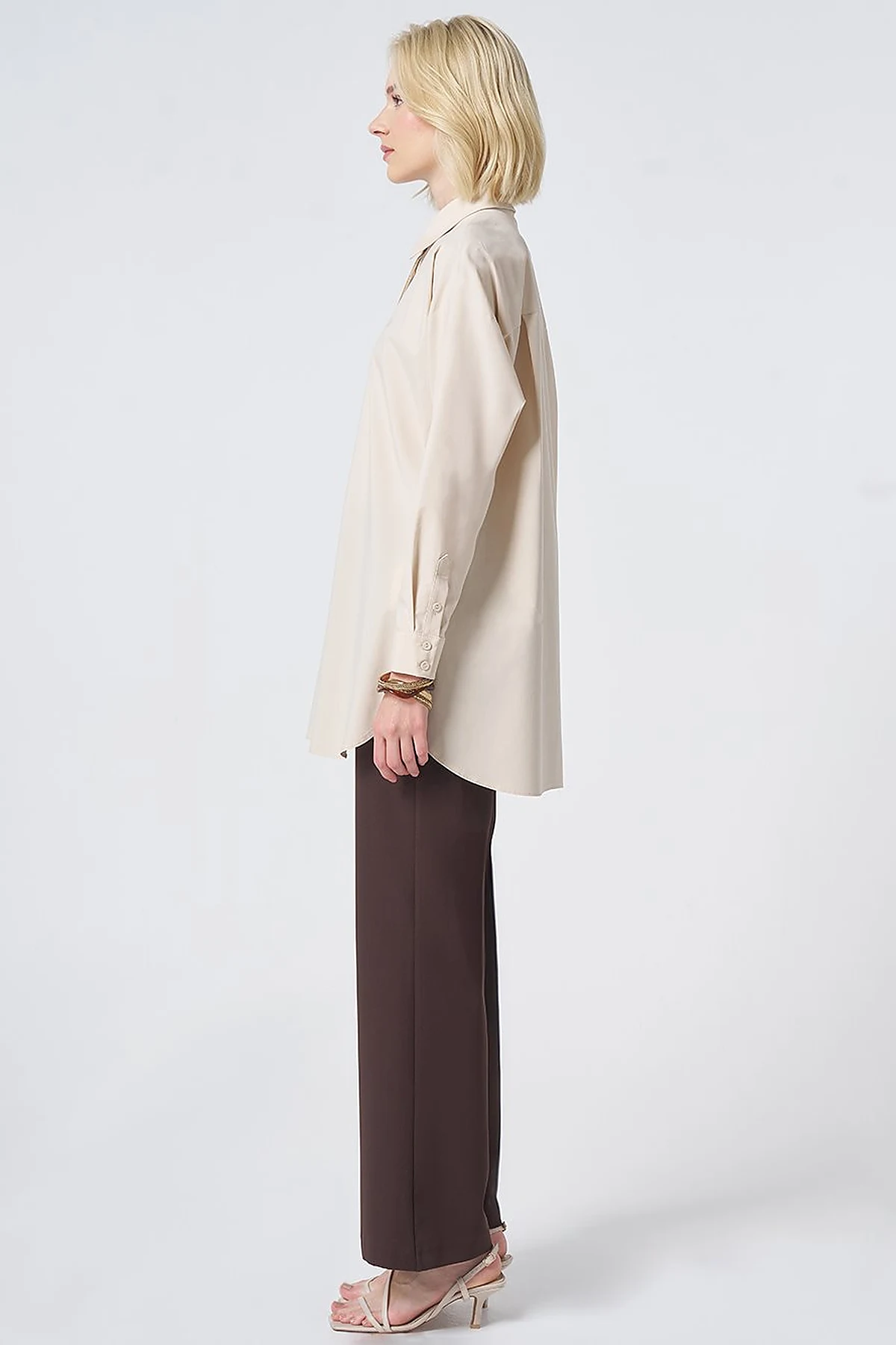 Concealed Placket Cotton Tunic Cream