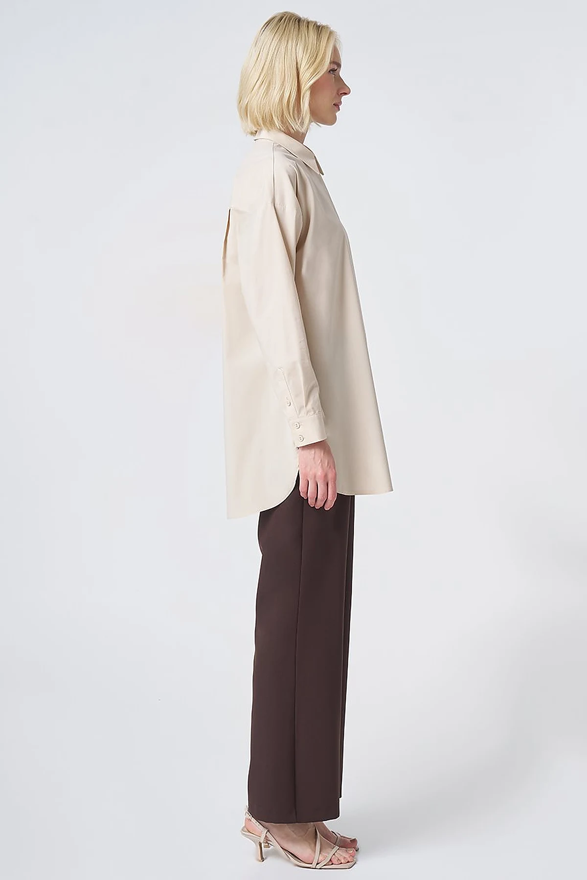 Concealed Placket Cotton Tunic Cream