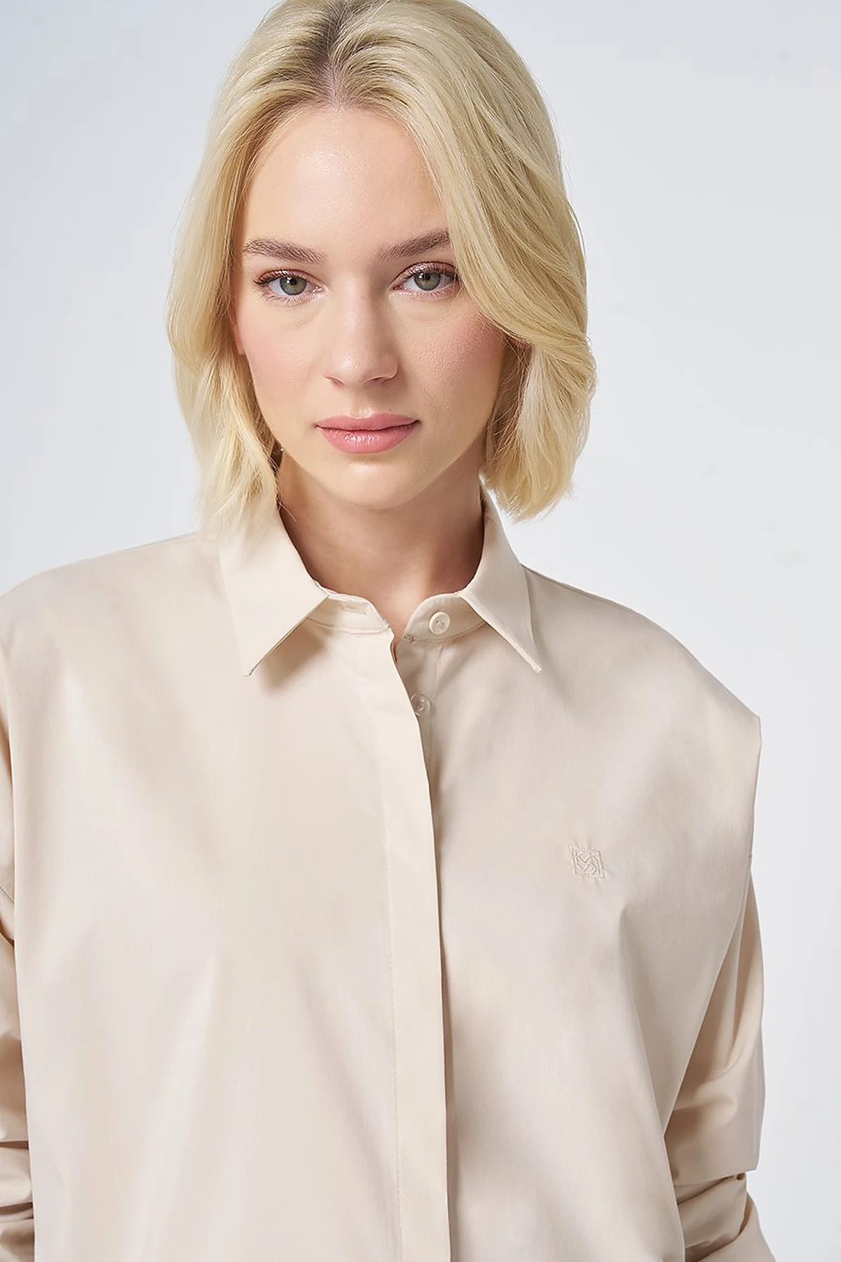 Concealed Placket Cotton Tunic Cream
