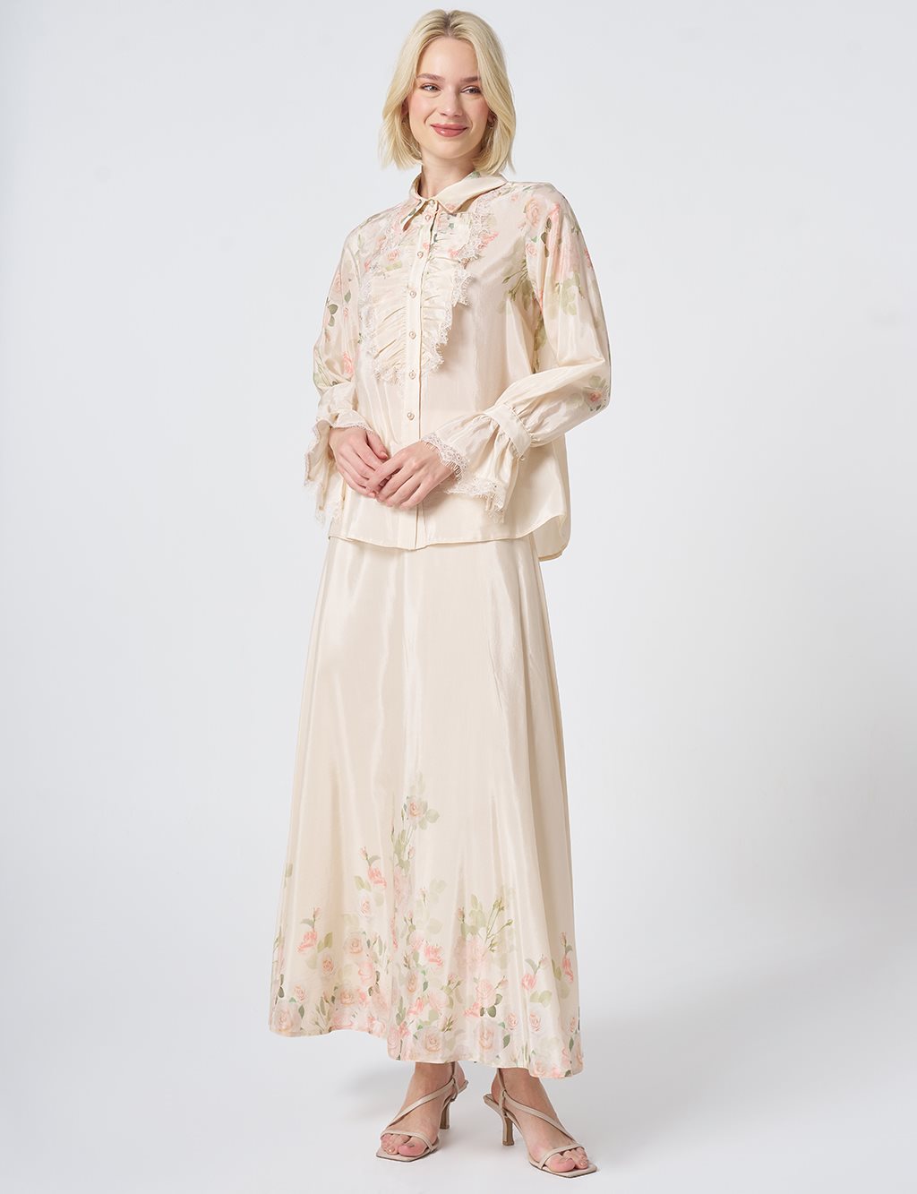Floral Print Skirt Set – Cream