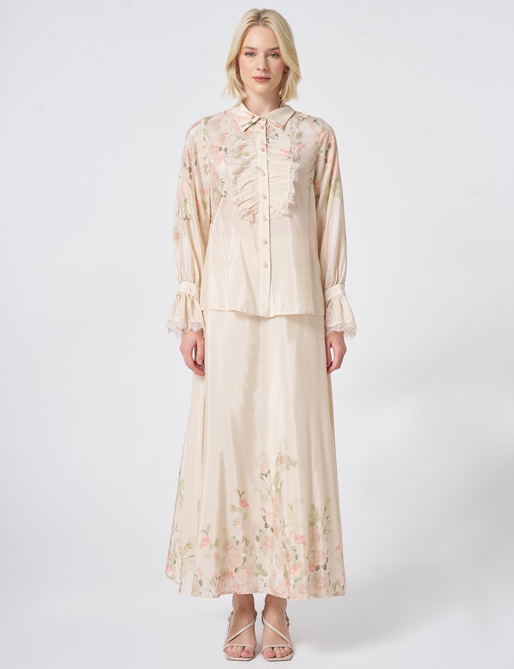 Floral Print Skirt Set – Cream