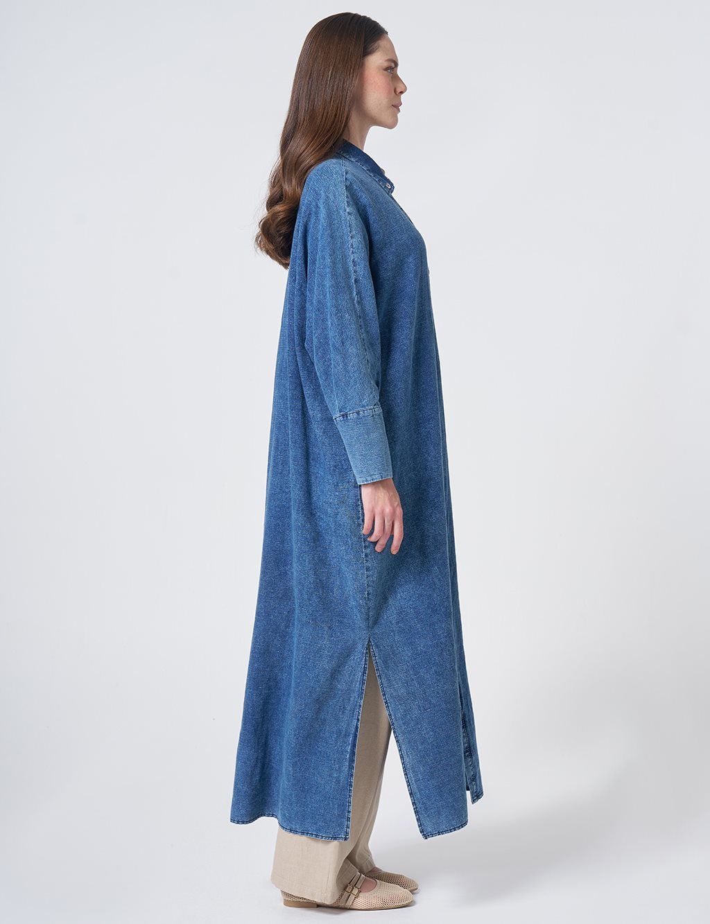 Sporty Stitched Cotton-Linen Throw-On – Indigo