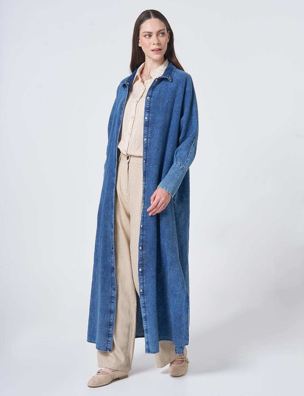 Sporty Stitched Cotton-Linen Throw-On – Indigo
