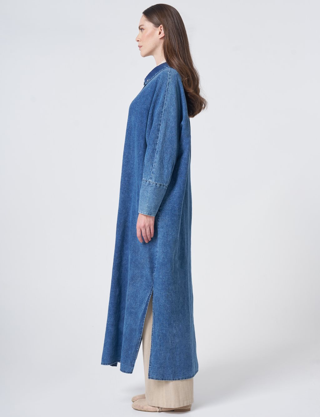 Sporty Stitched Cotton-Linen Throw-On – Indigo