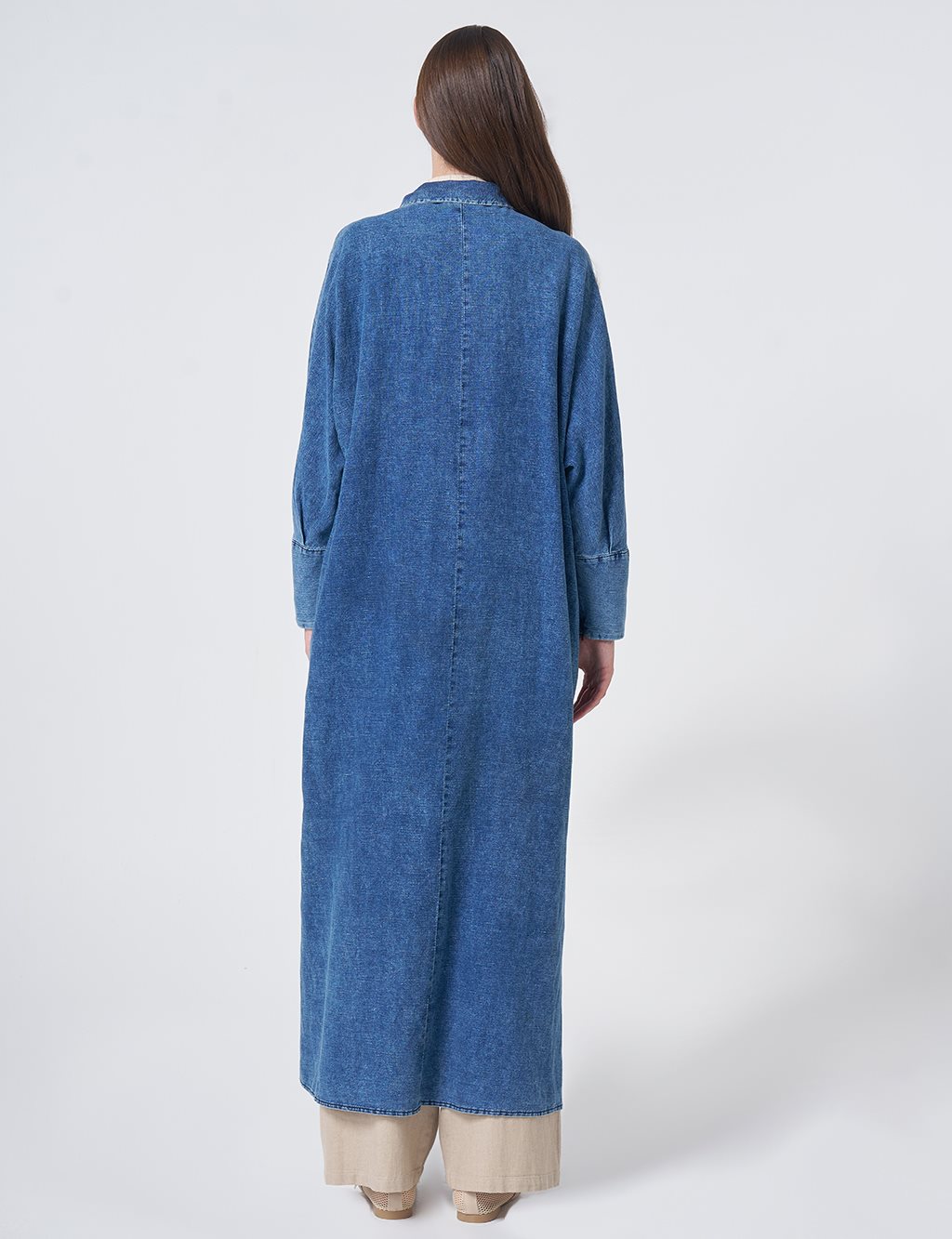 Sporty Stitched Cotton-Linen Throw-On – Indigo