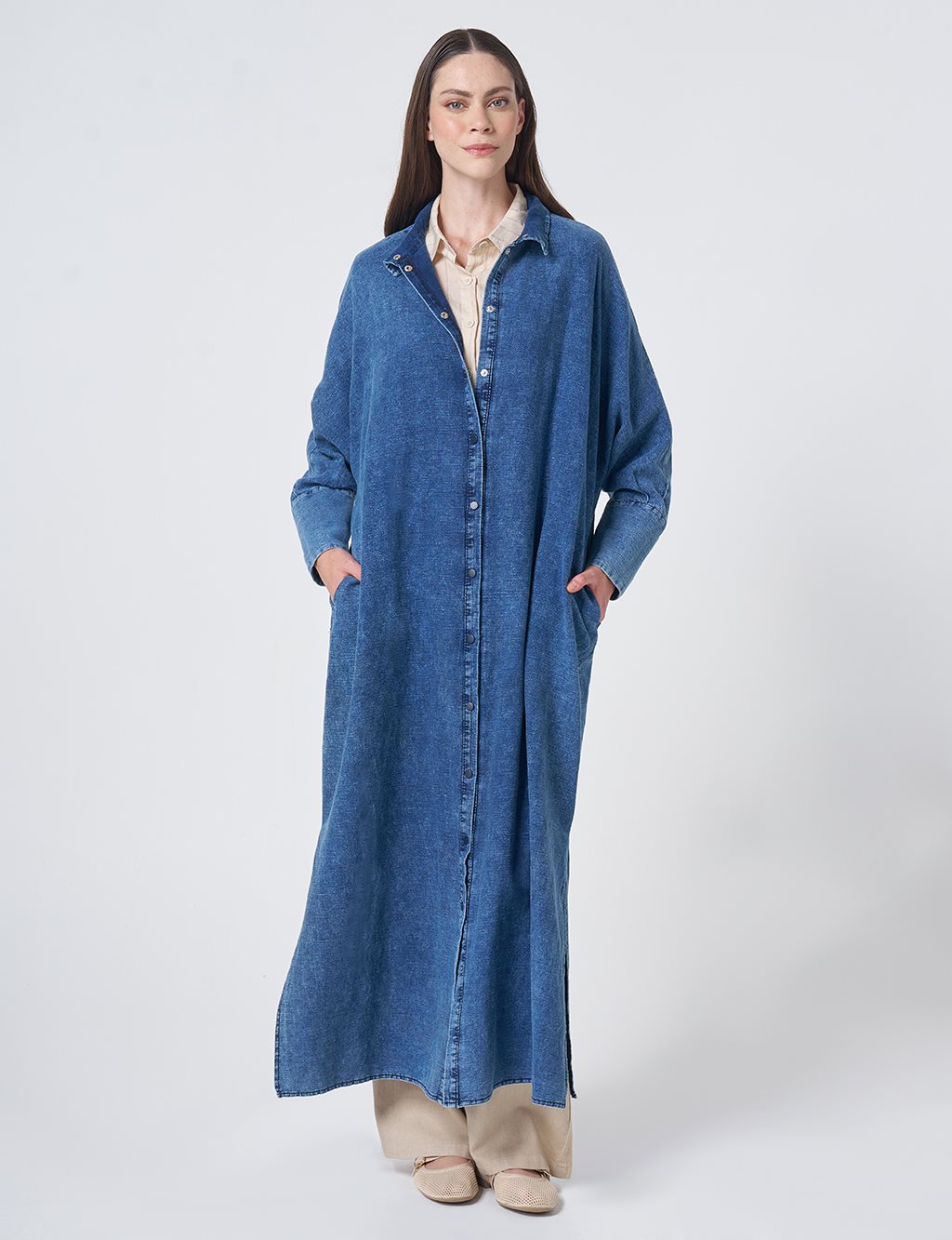 Sporty Stitched Cotton-Linen Throw-On – Indigo