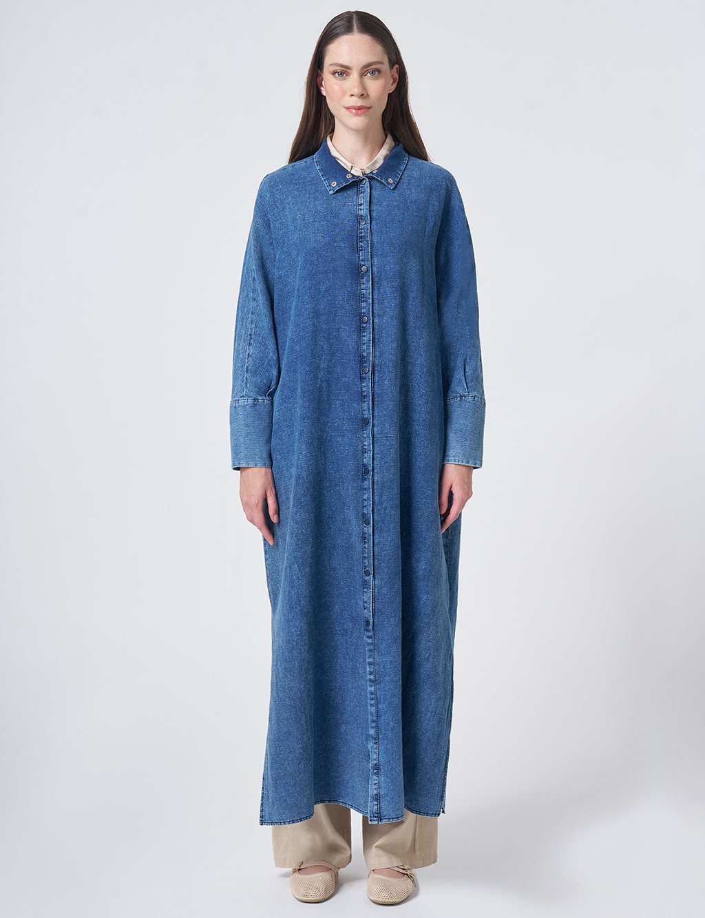 Sporty Stitched Cotton-Linen Throw-On – Indigo