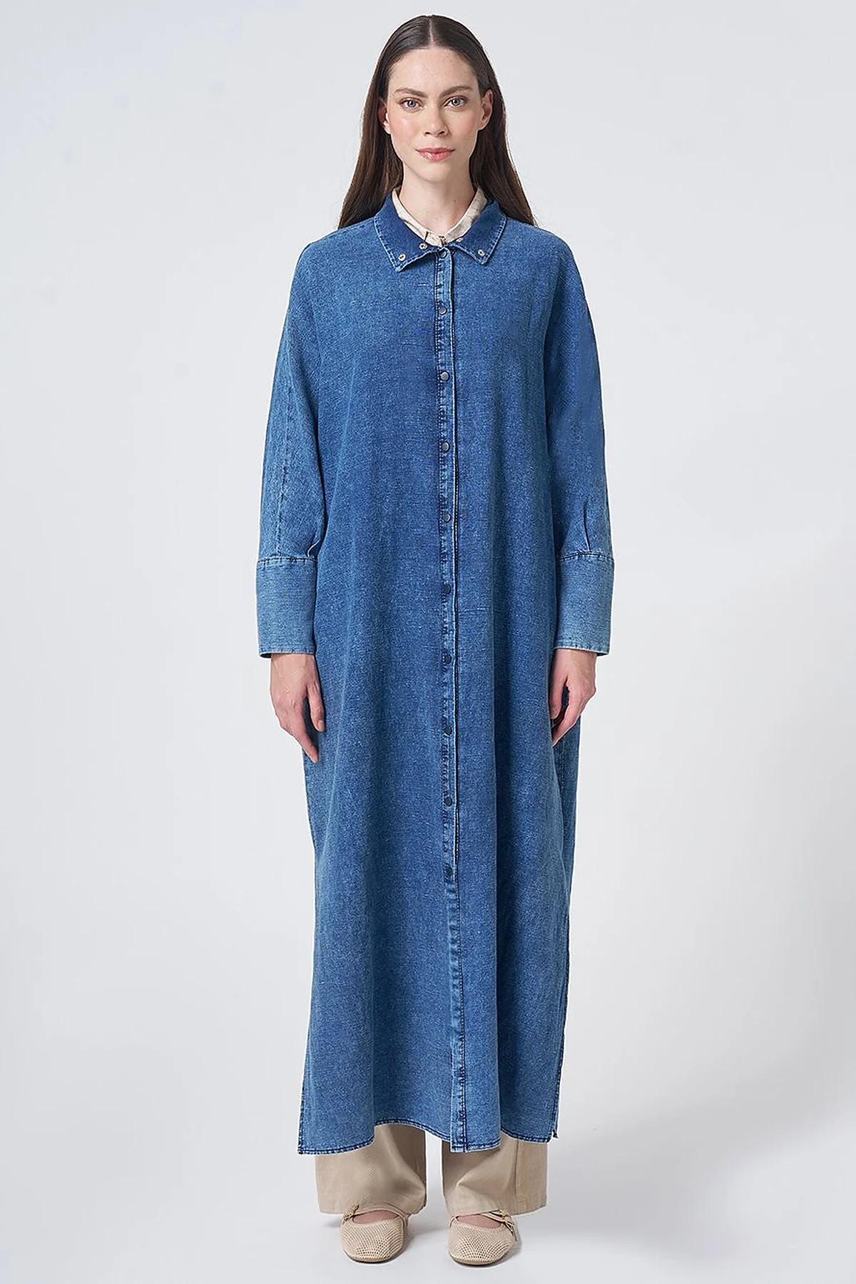 Sporty Stitched Cotton-Linen Throw-On – Indigo