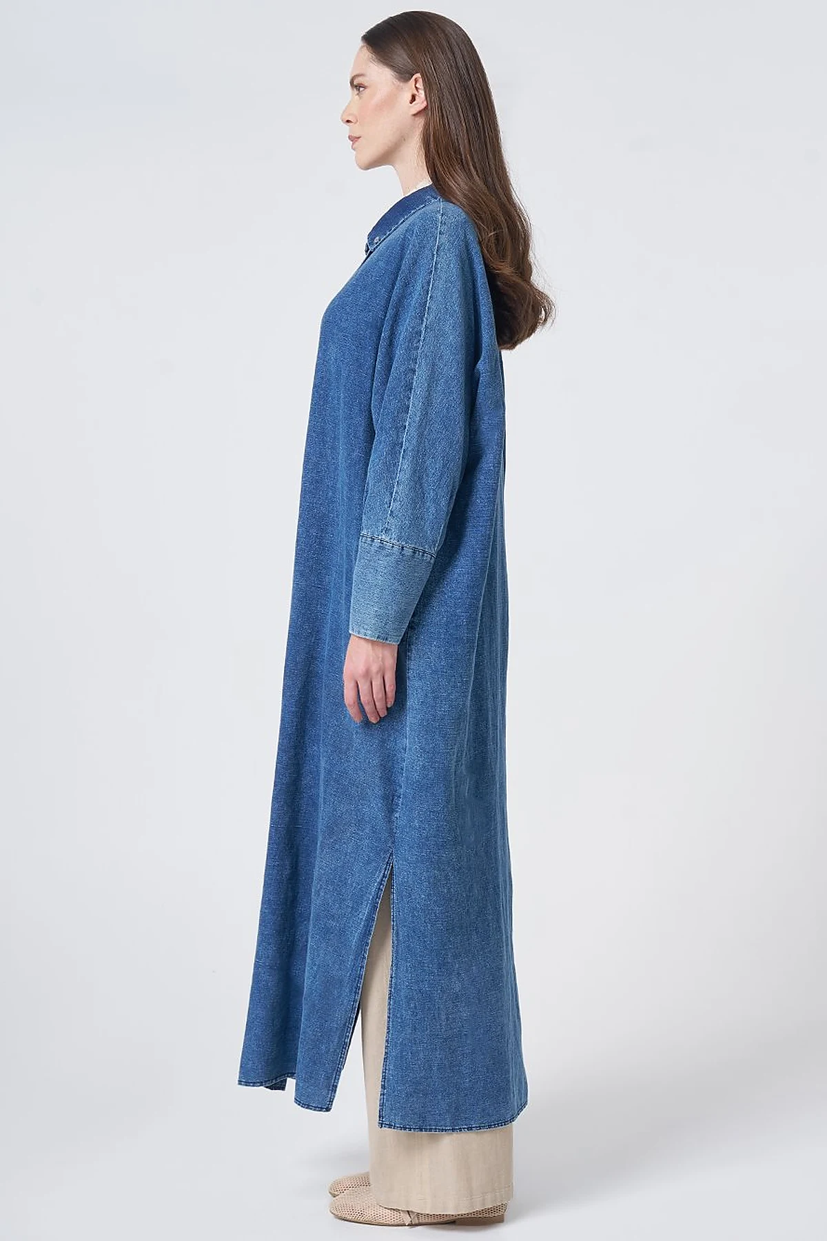 Sporty Stitched Cotton-Linen Throw-On – Indigo