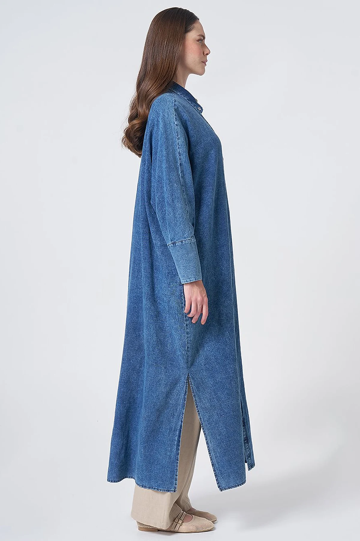 Sporty Stitched Cotton-Linen Throw-On – Indigo