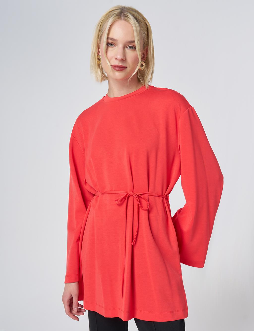 Drawstring Belt Modal Sweatshirt – Red