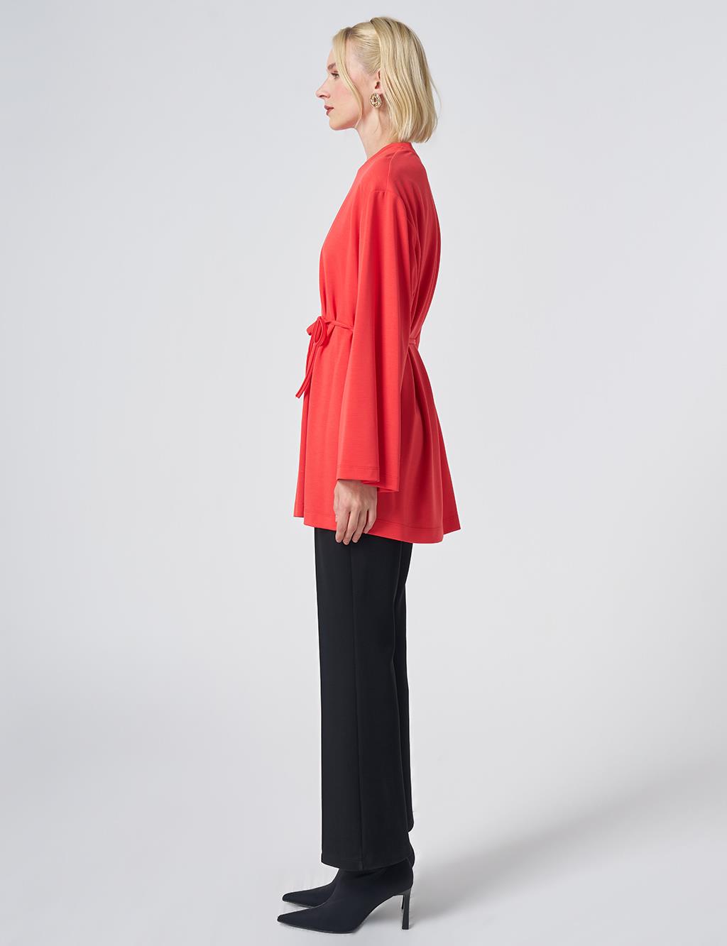 Drawstring Belt Modal Sweatshirt – Red