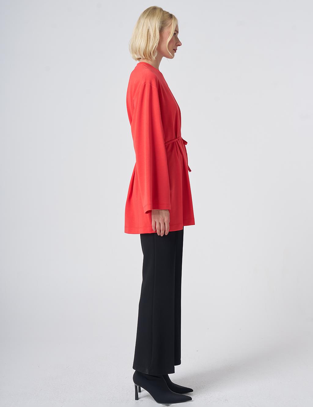 Drawstring Belt Modal Sweatshirt – Red