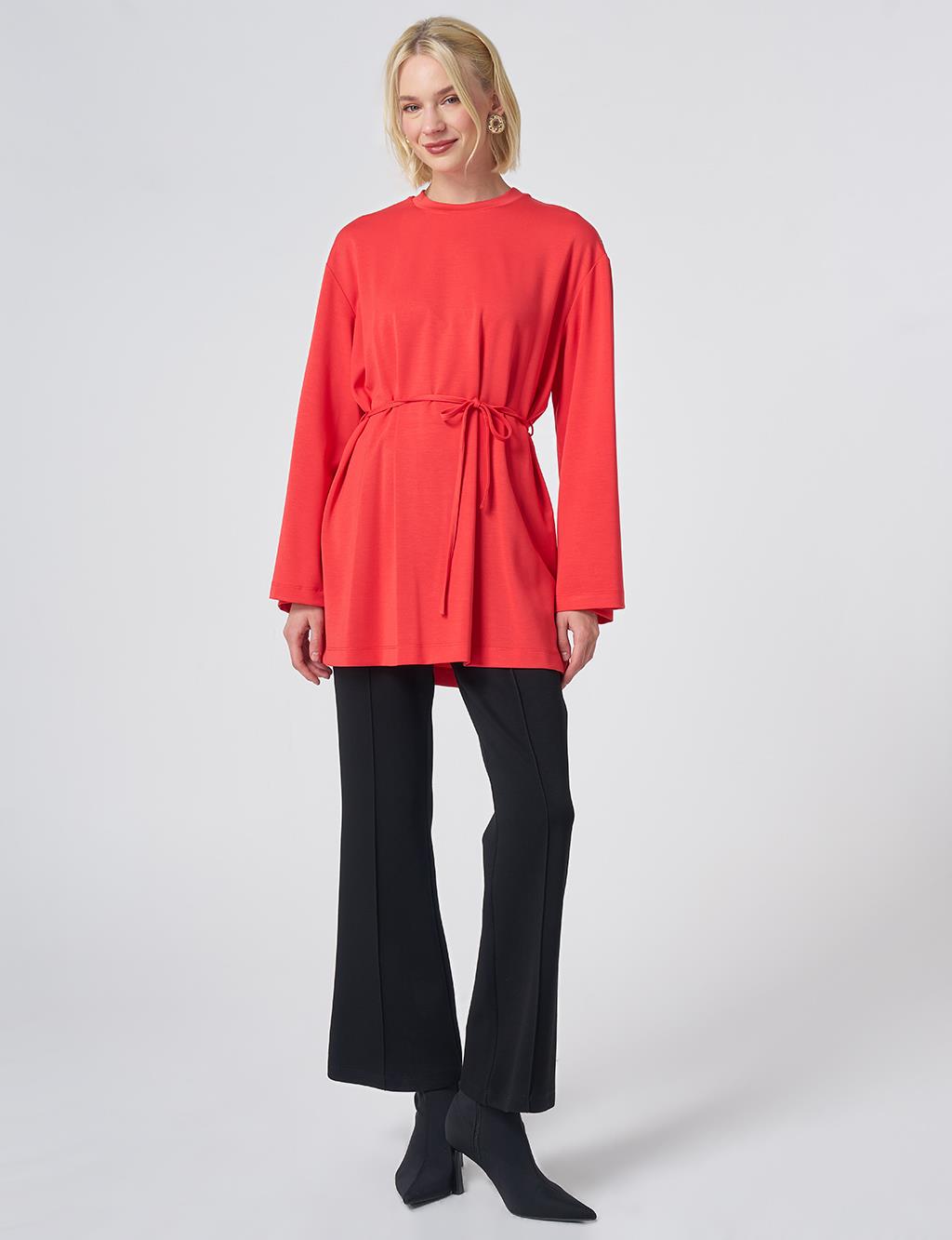 Drawstring Belt Modal Sweatshirt – Red