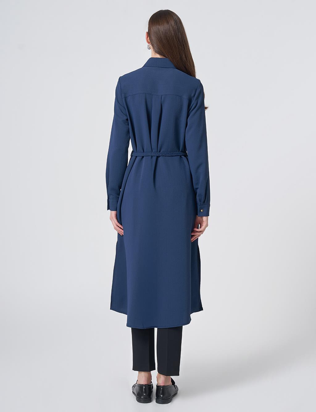 Pleated Detail Long Tunic – Dark Navy
