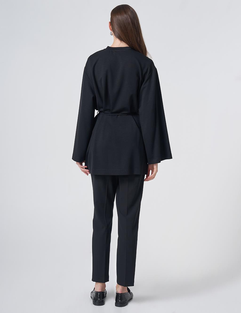 Drawstring Belt Modal Sweatshirt – Black
