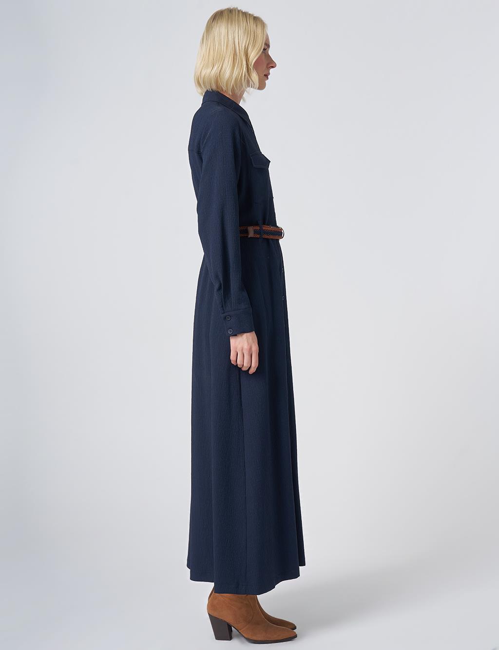Maxi Dress with Woven Belt Detail – Dark Navy