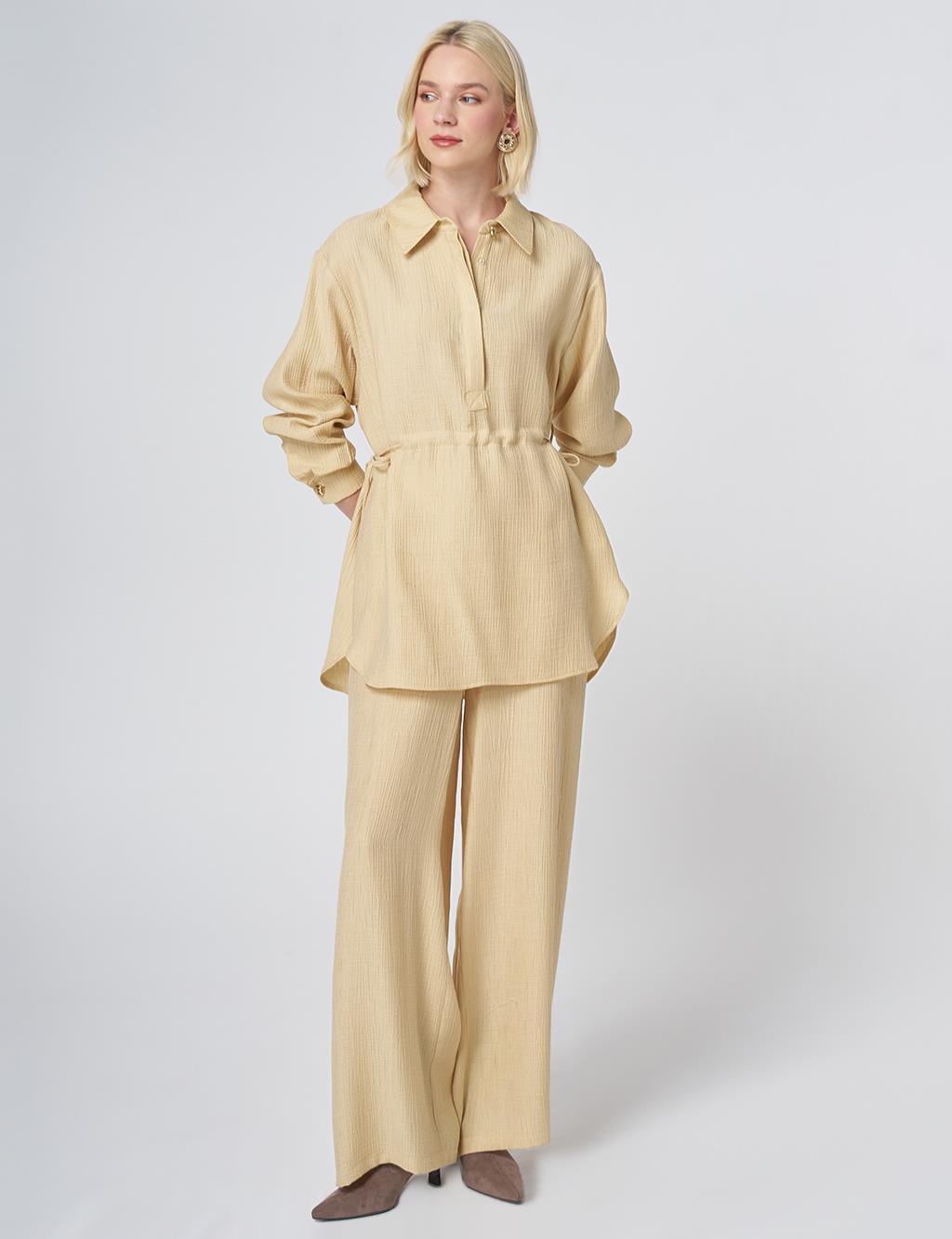 Drawstring Waist Lyocell Two-Piece Set – Light Yellow