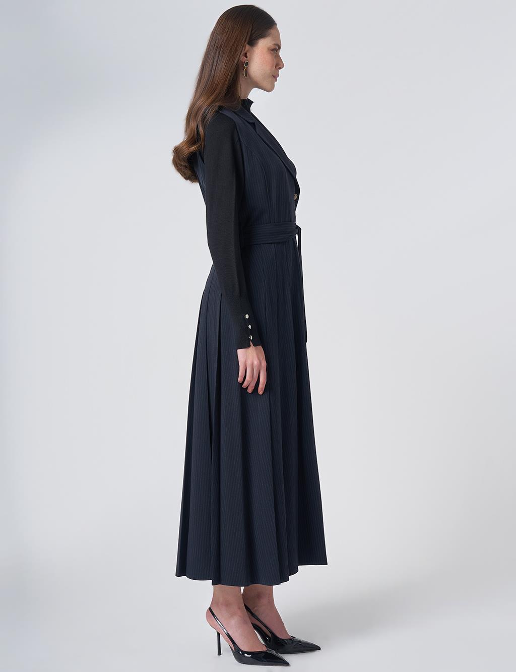Striped Pinafore Dress – Dark Navy