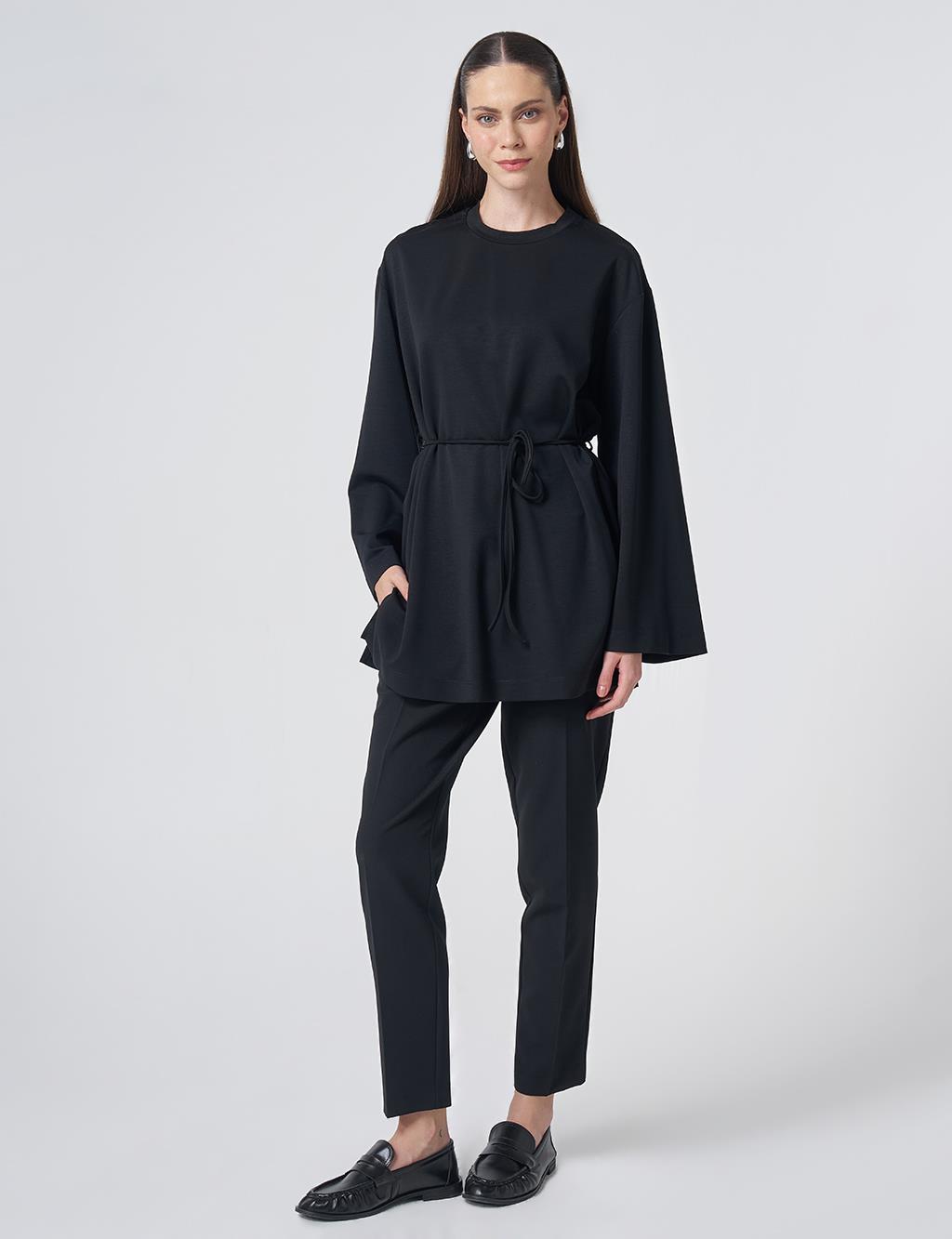 Drawstring Belt Modal Sweatshirt – Black
