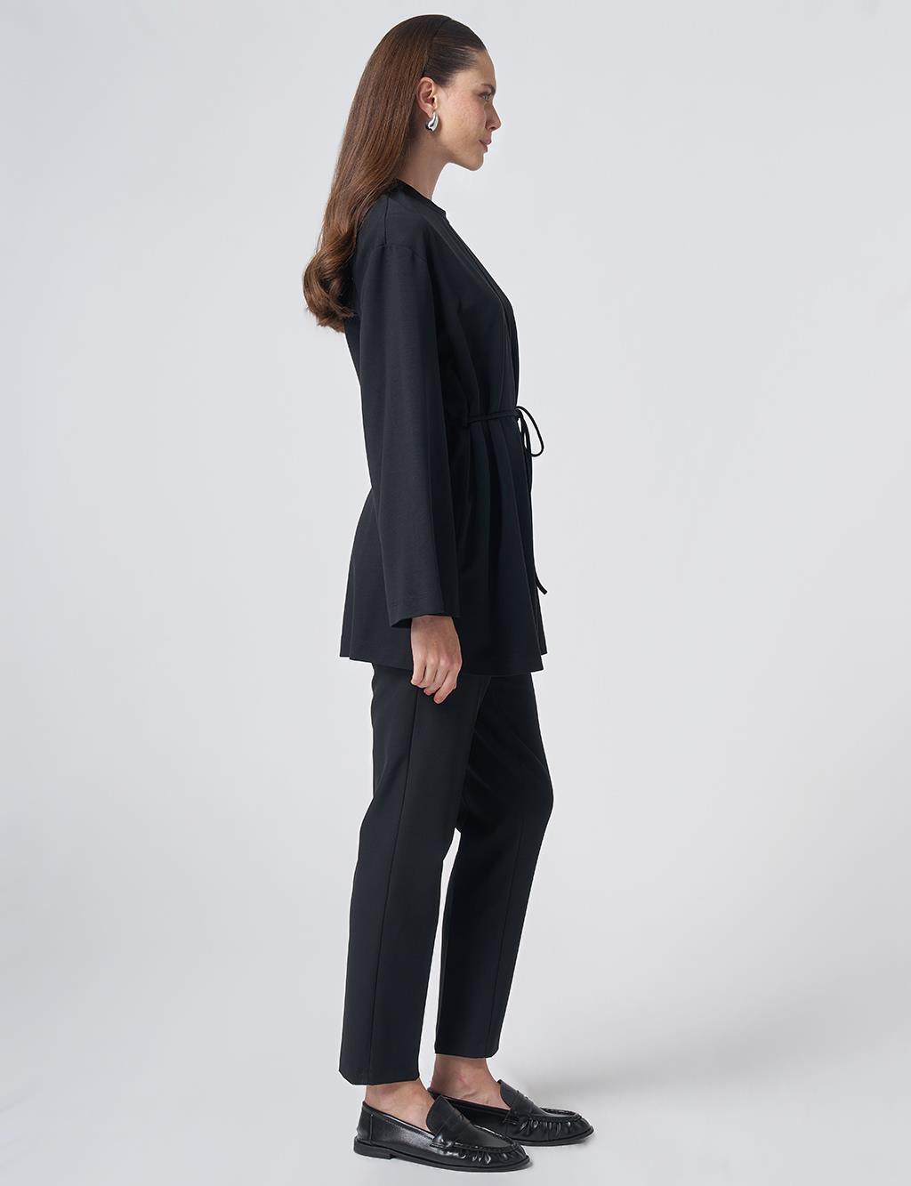 Drawstring Belt Modal Sweatshirt – Black
