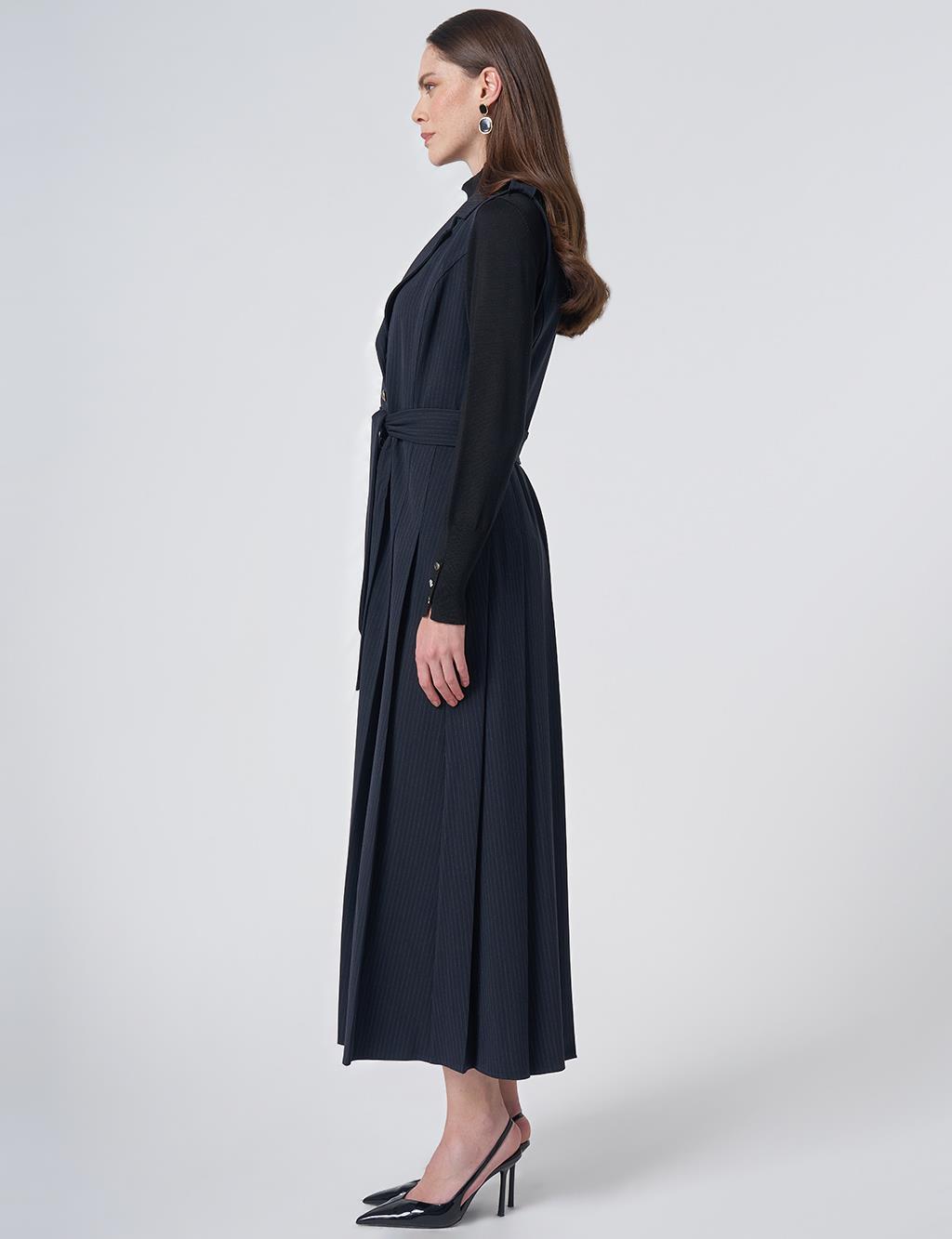 Striped Pinafore Dress – Dark Navy