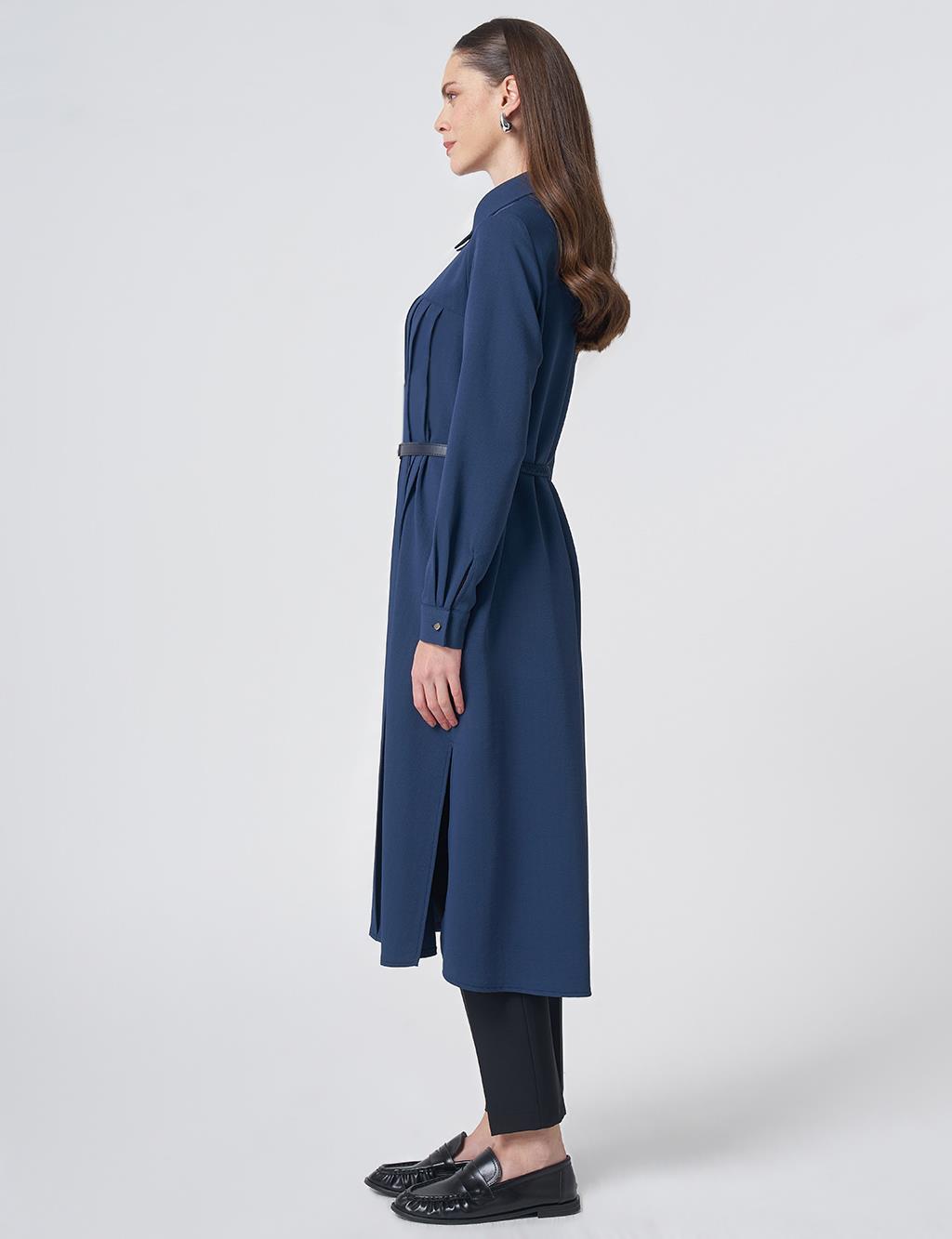 Pleated Detail Long Tunic – Dark Navy