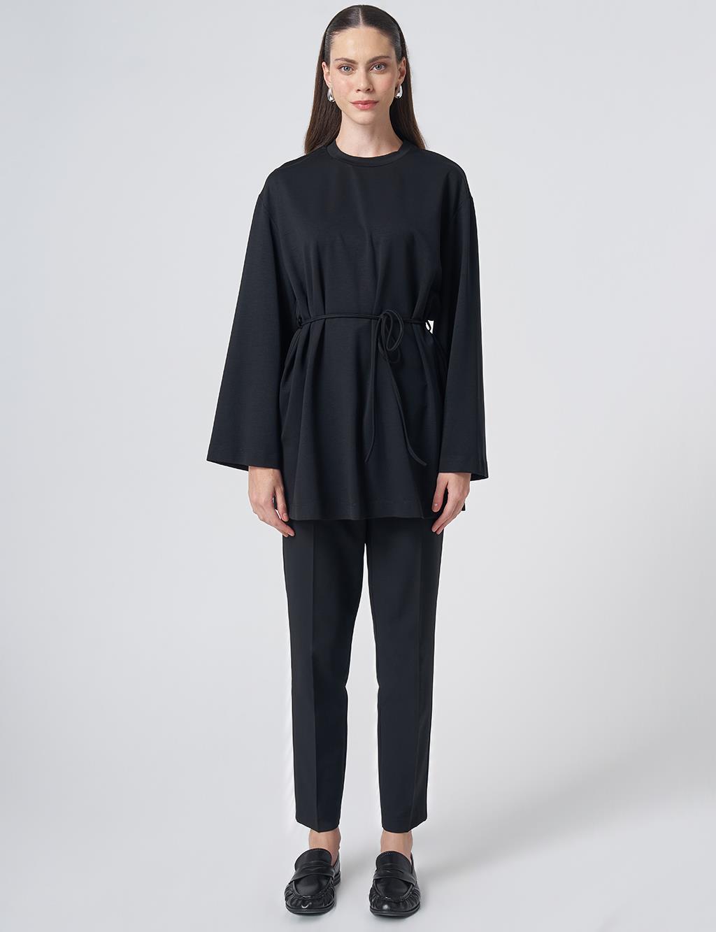 Drawstring Belt Modal Sweatshirt – Black