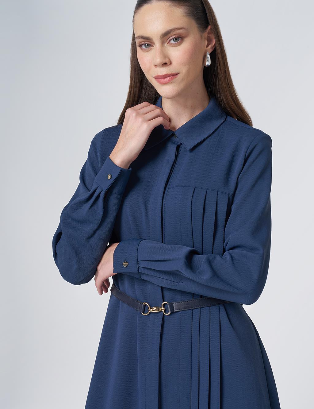 Pleated Detail Long Tunic – Dark Navy