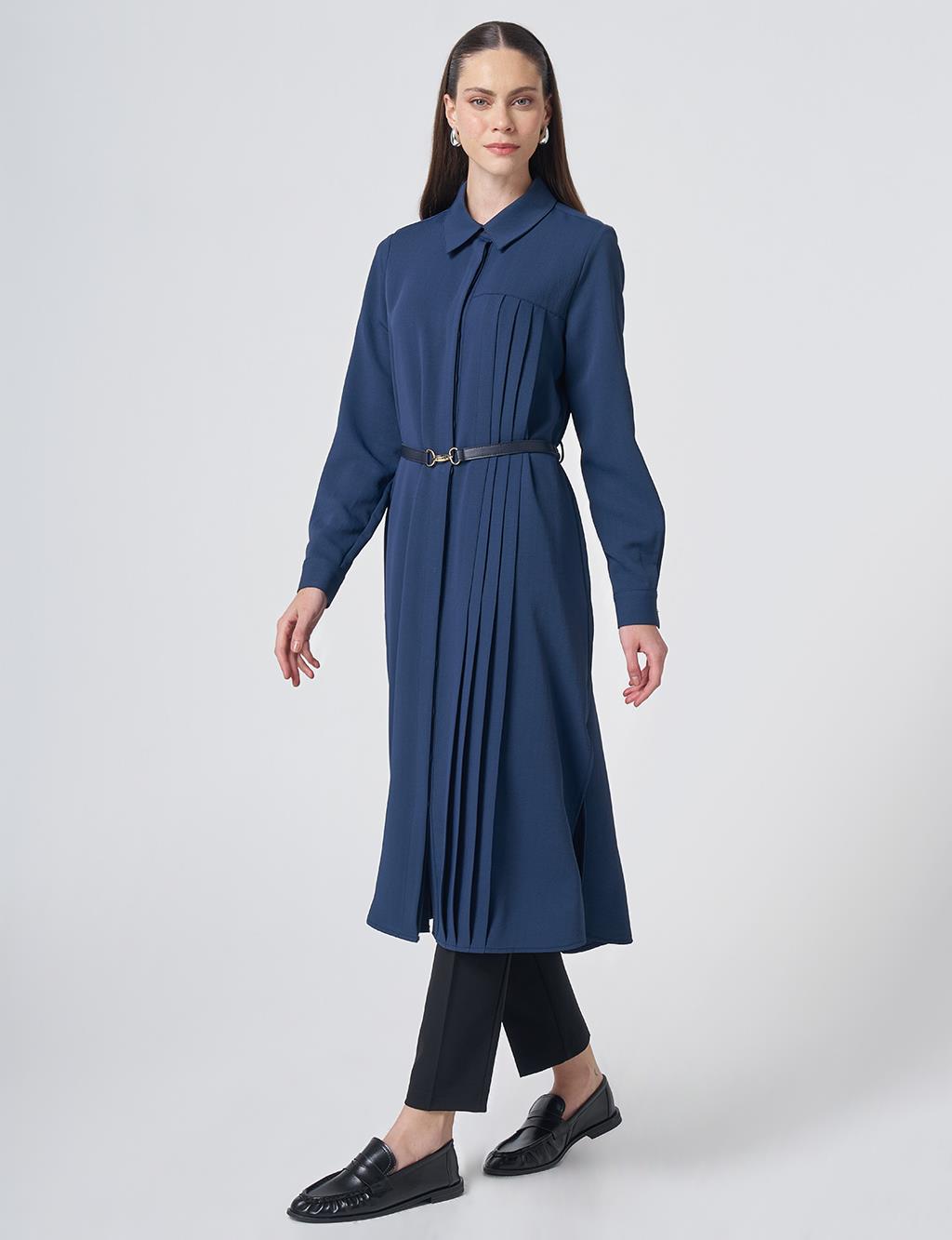 Pleated Detail Long Tunic – Dark Navy