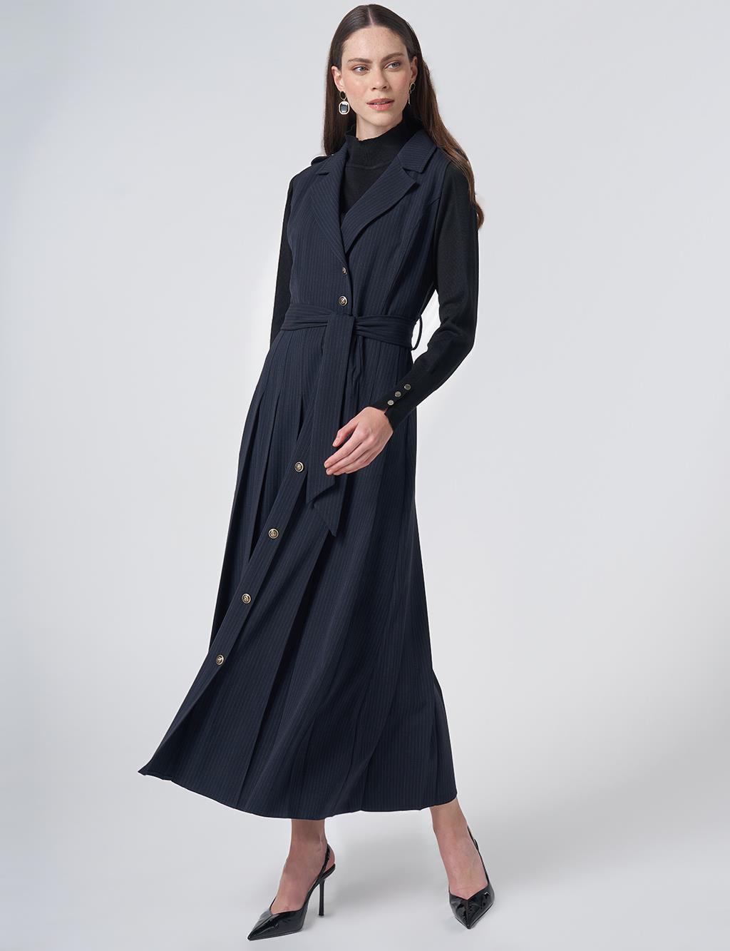 Striped Pinafore Dress – Dark Navy