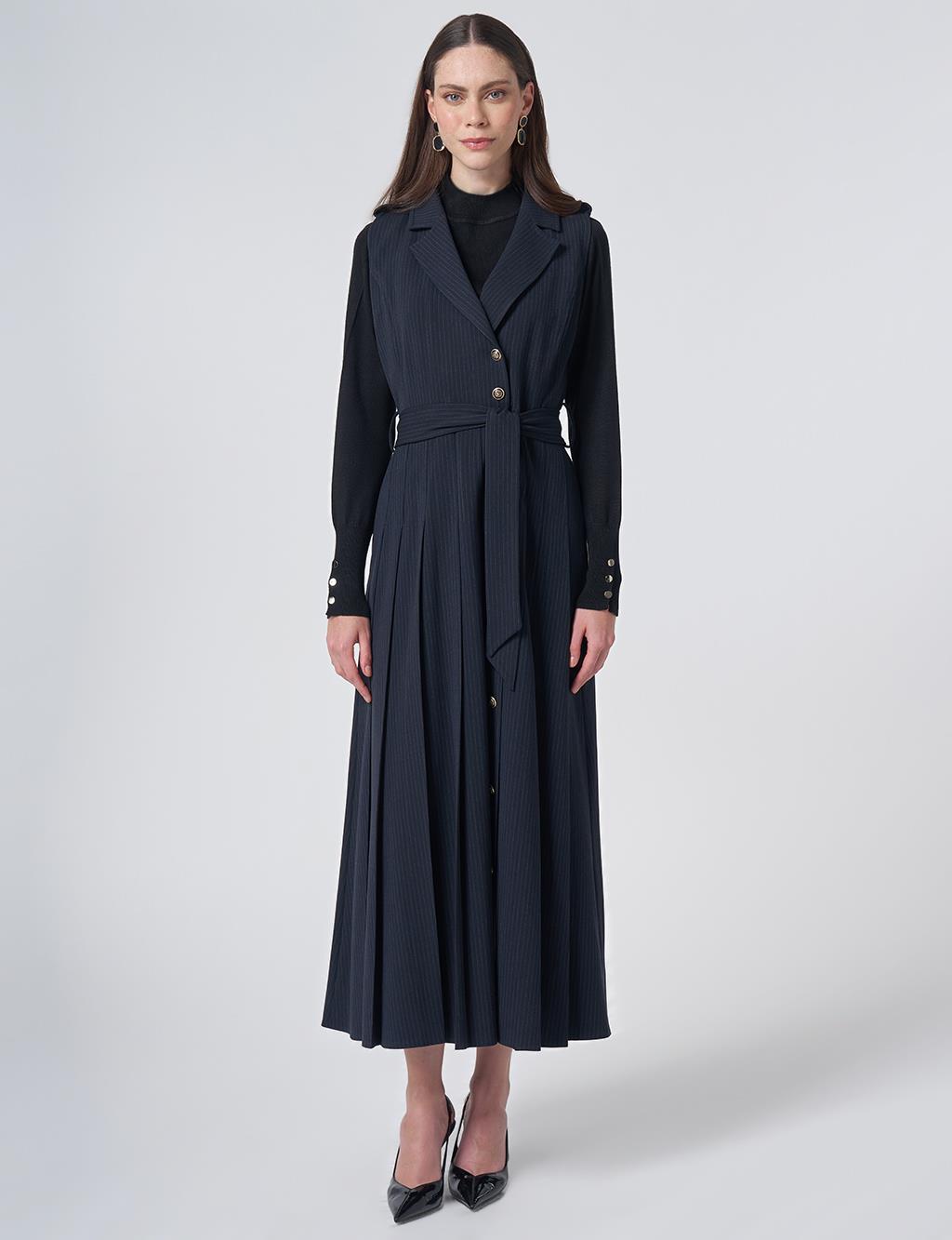 Striped Pinafore Dress – Dark Navy