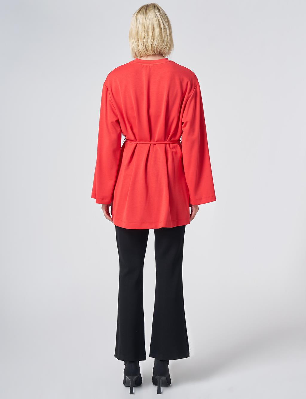 Drawstring Belt Modal Sweatshirt – Red