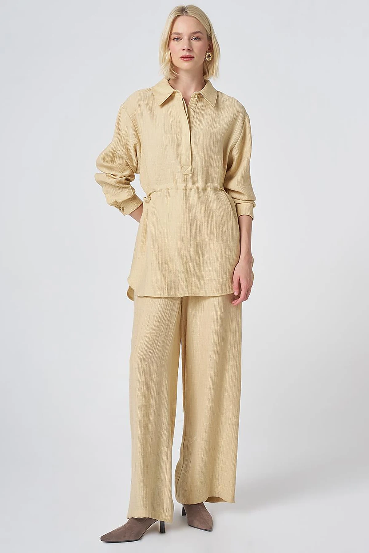 Drawstring Waist Lyocell Two-Piece Set – Light Yellow